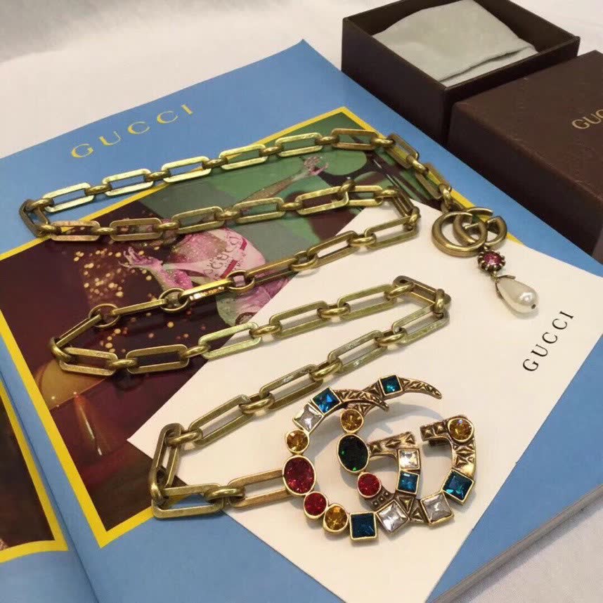 Gucci Necklace with Interlocking Gs and Gemstones