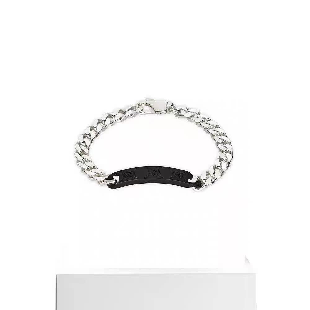 Gucci Silver Chain with Black Bar Bracelet