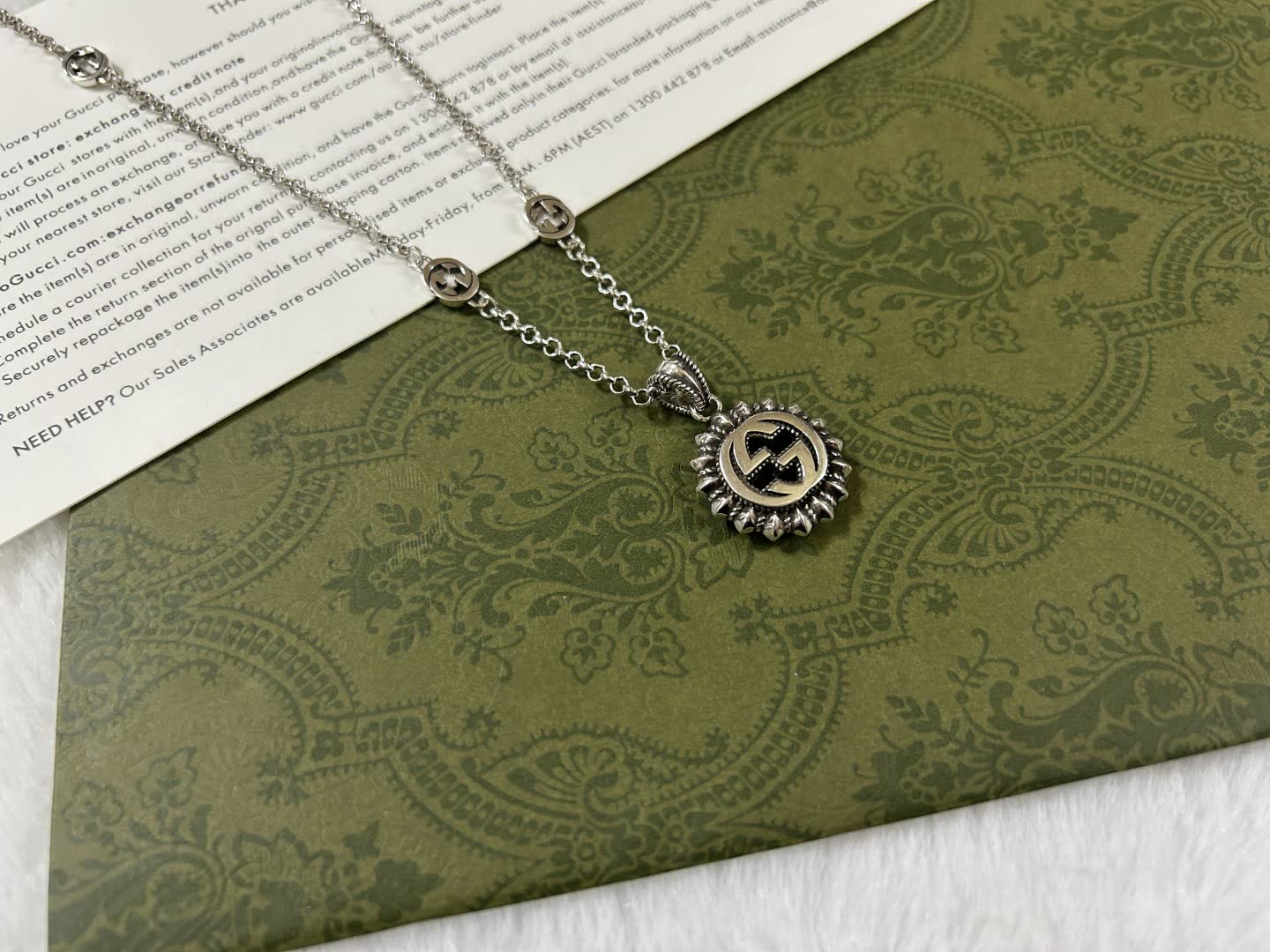 Gucci Silver Logo Pendant Necklace