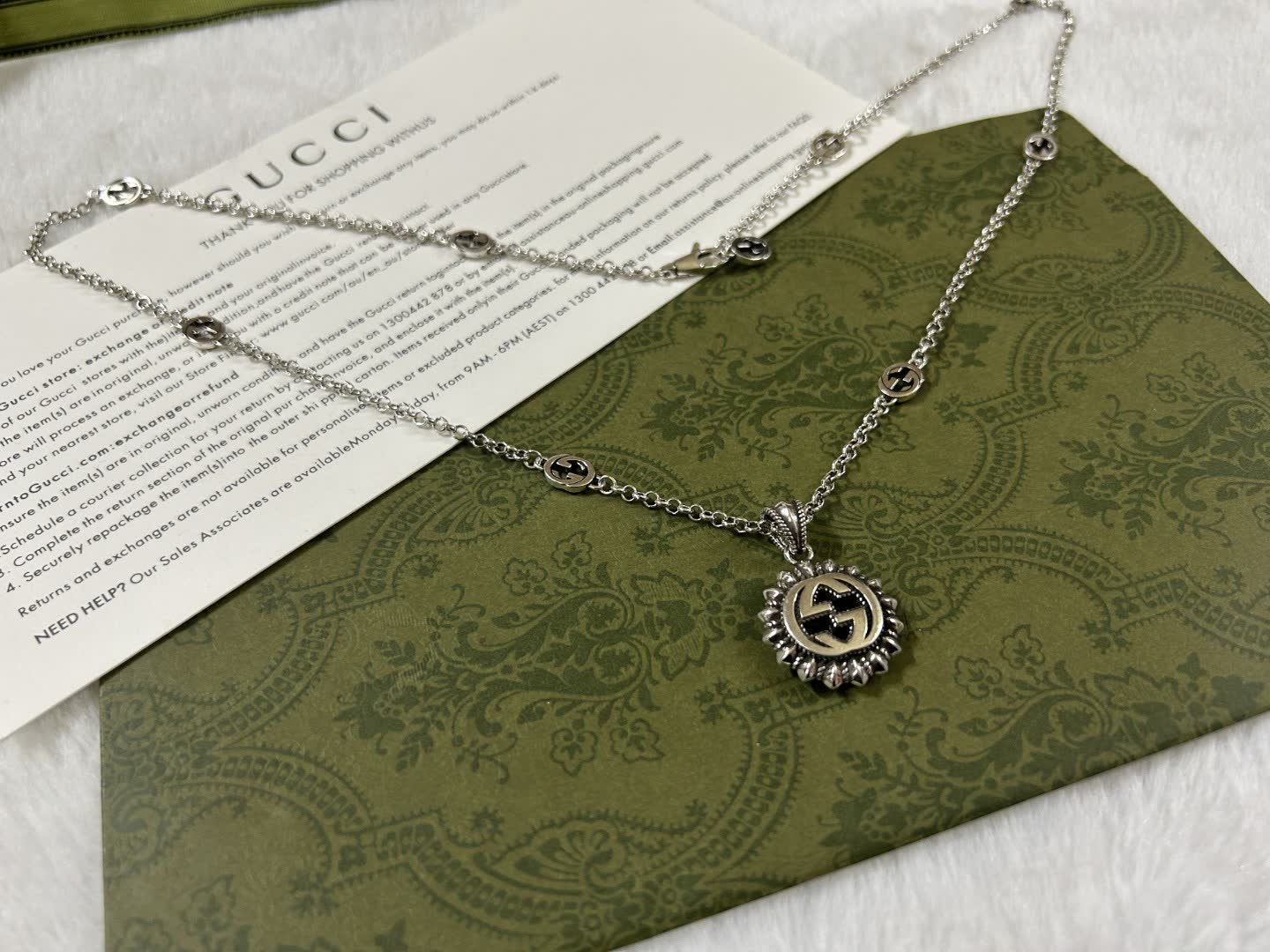 Gucci Silver Logo Pendant Necklace