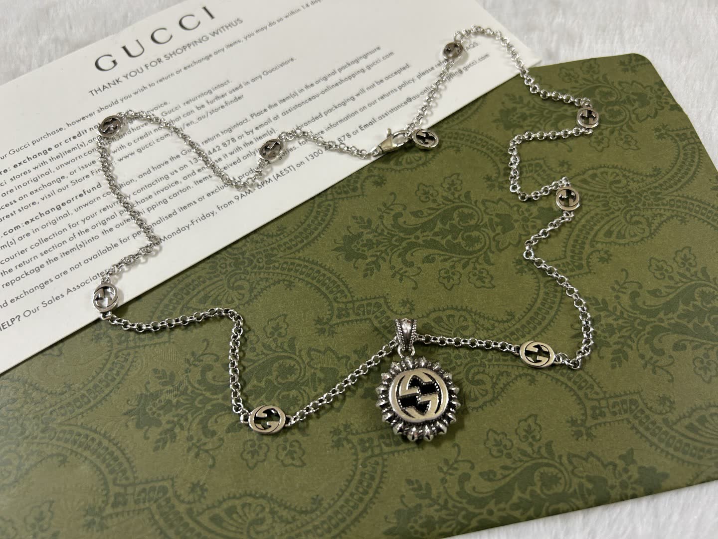 Gucci Silver Logo Pendant Necklace