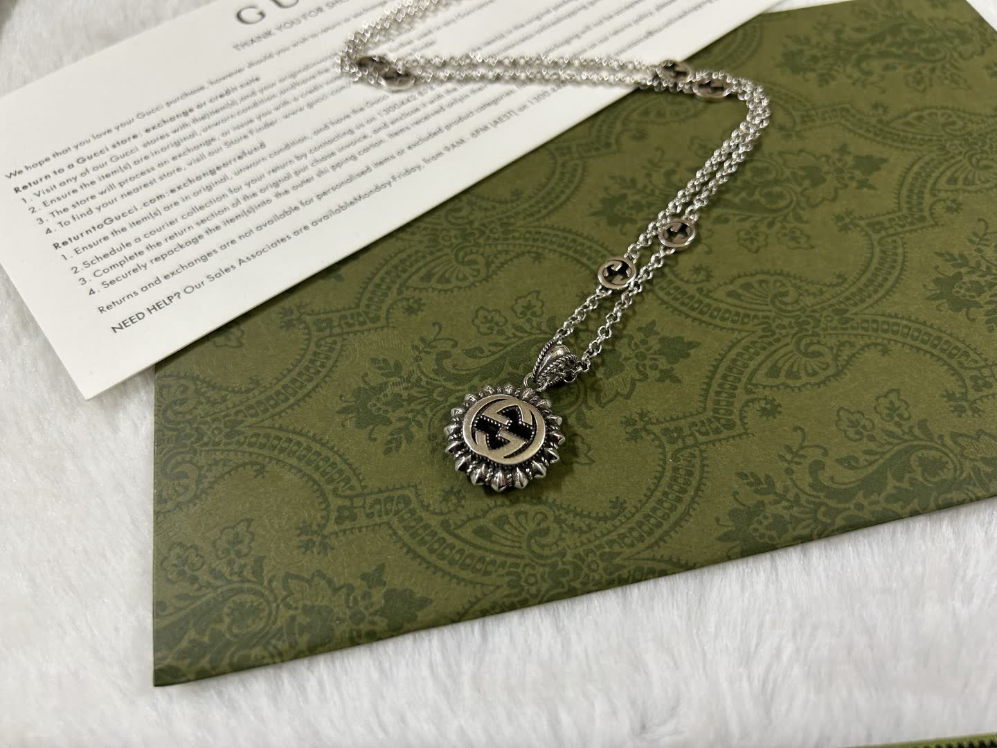 Gucci Silver Logo Pendant Necklace