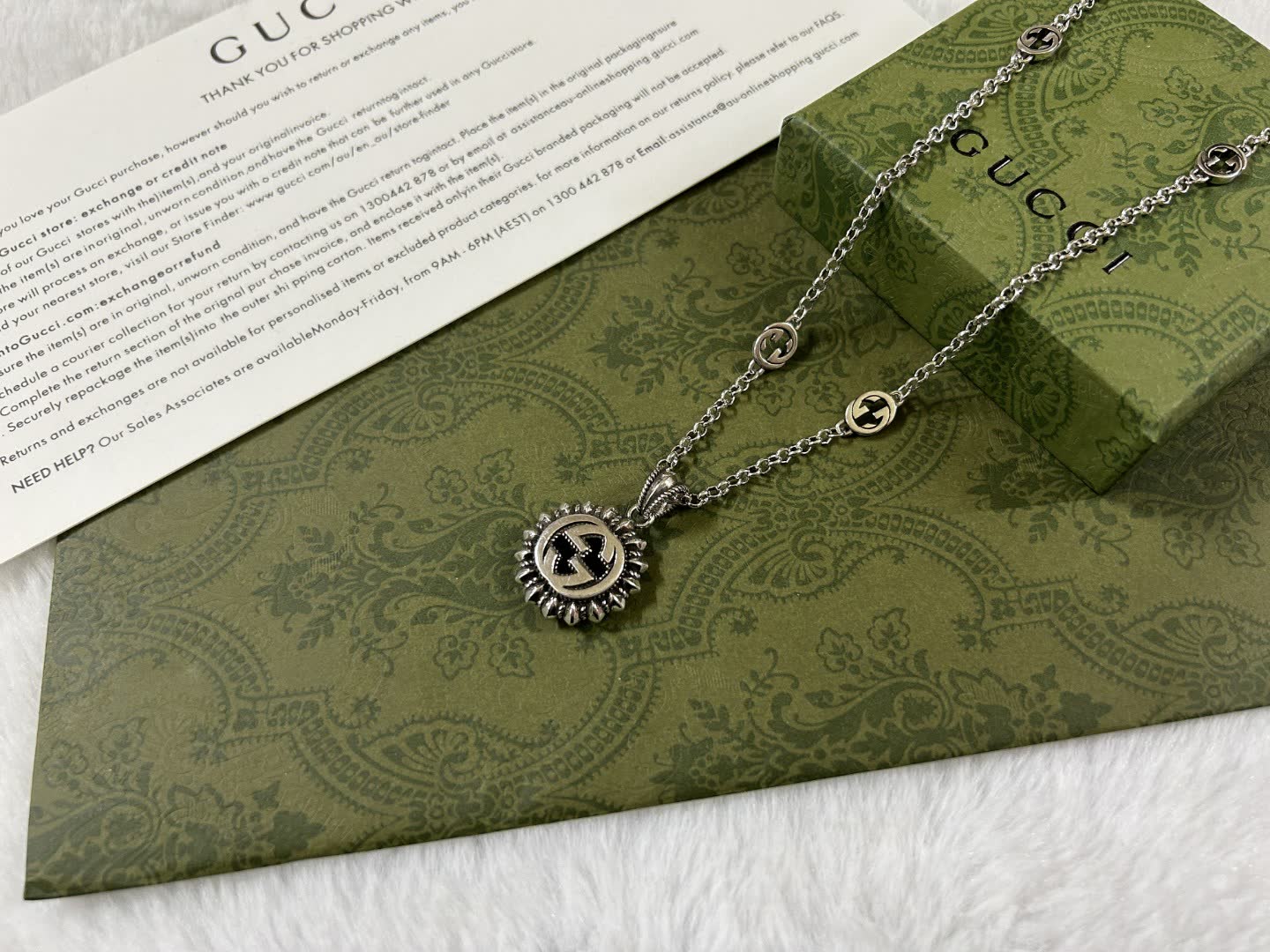 Gucci Silver Logo Pendant Necklace