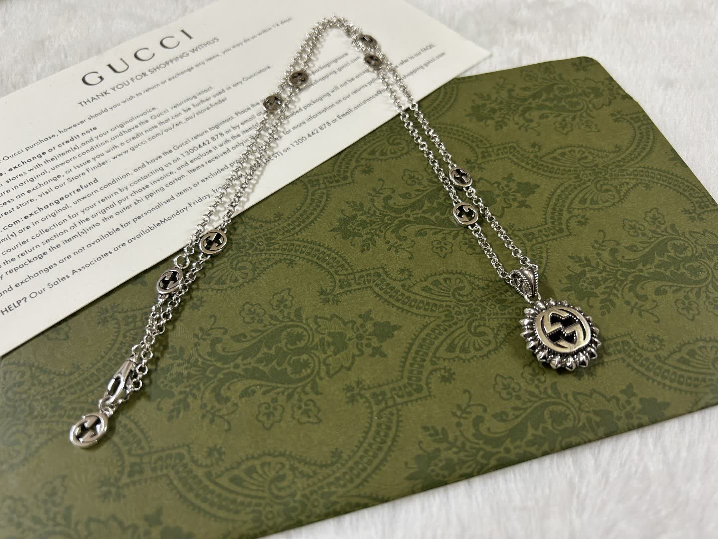 Gucci Silver Logo Pendant Necklace