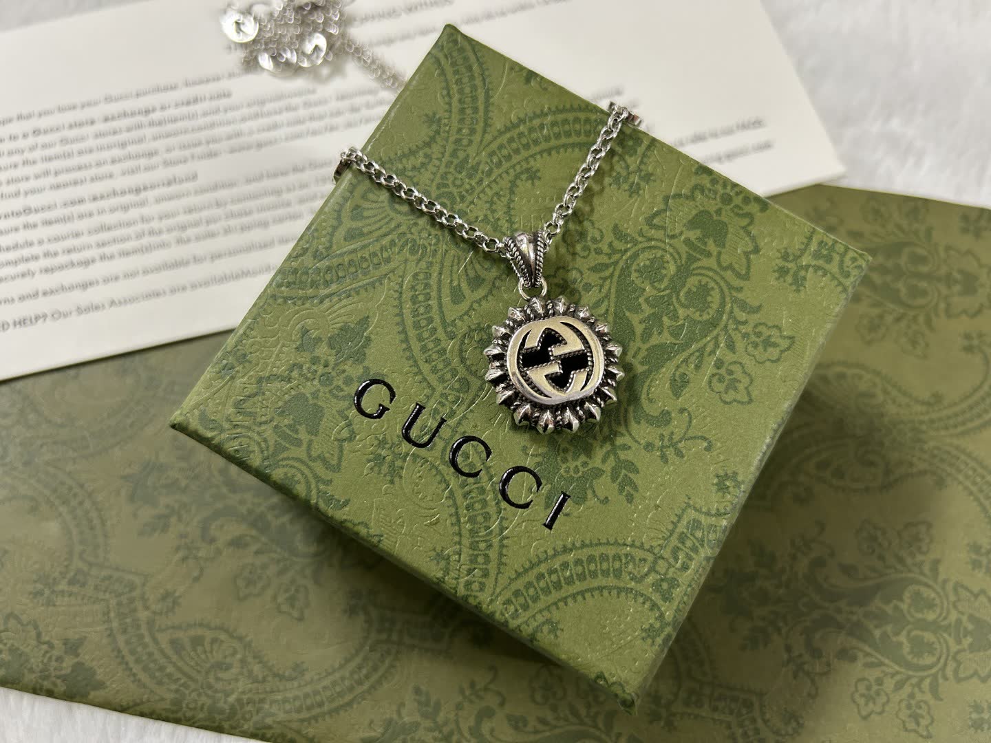 Gucci Silver Logo Pendant Necklace