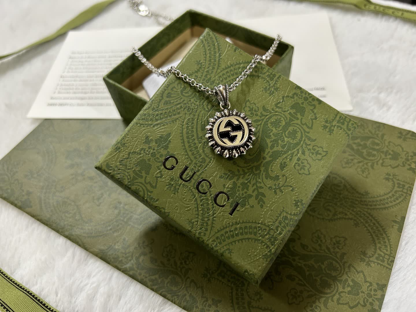 Gucci Silver Logo Pendant Necklace