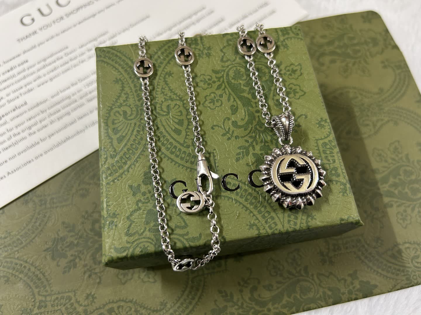 Gucci Silver Logo Pendant Necklace