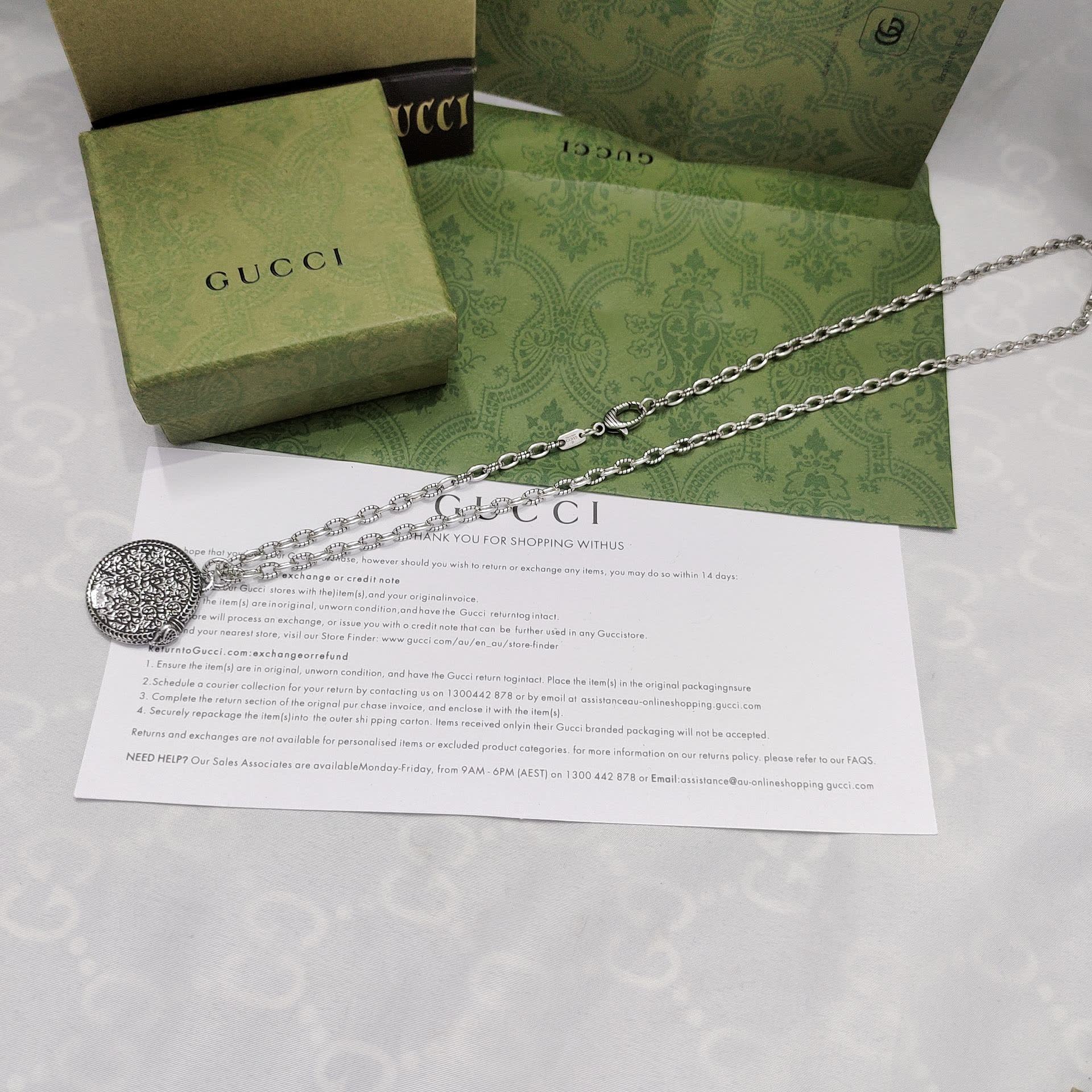 Gucci Silver 'G' Medallion Necklace