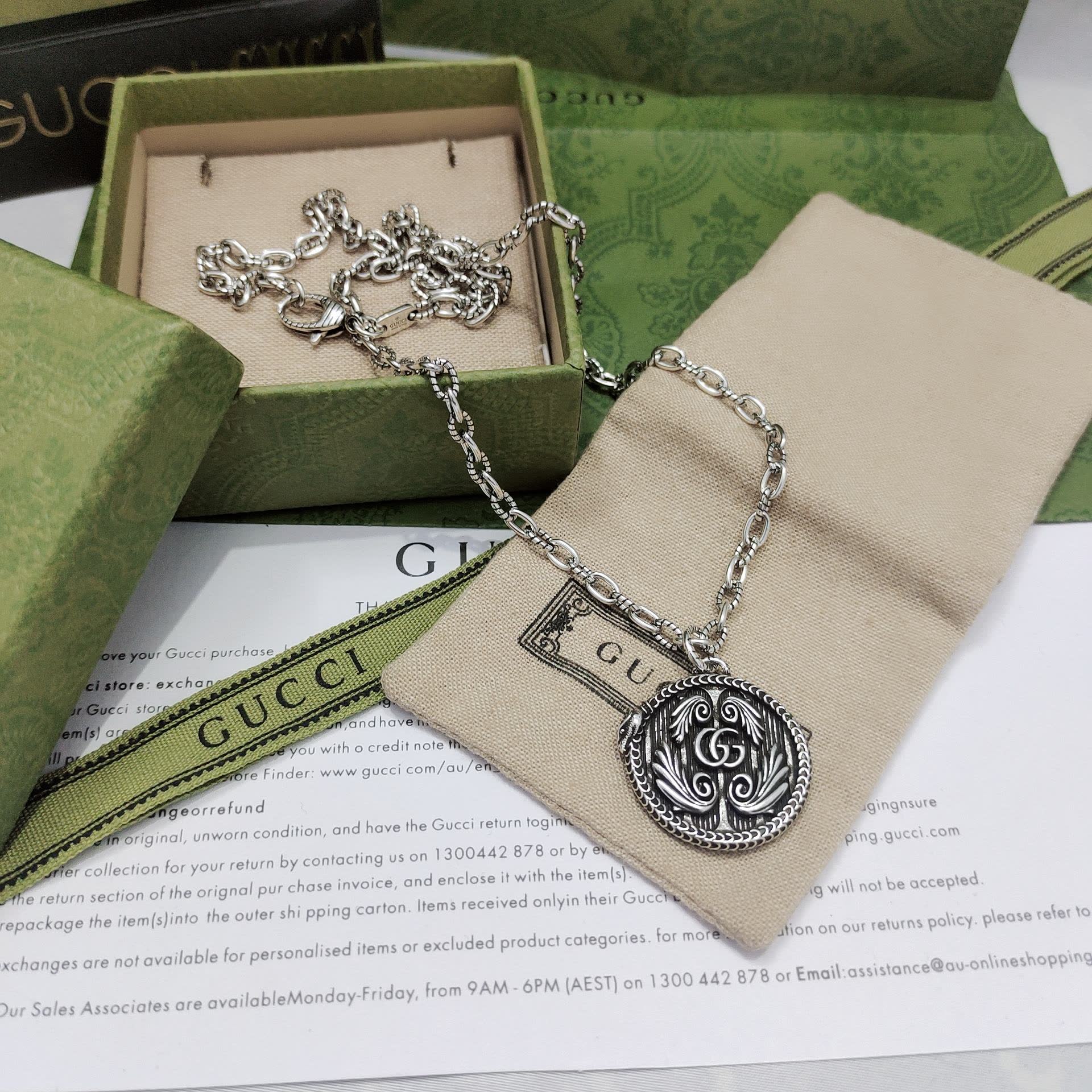 Gucci Silver 'G' Medallion Necklace