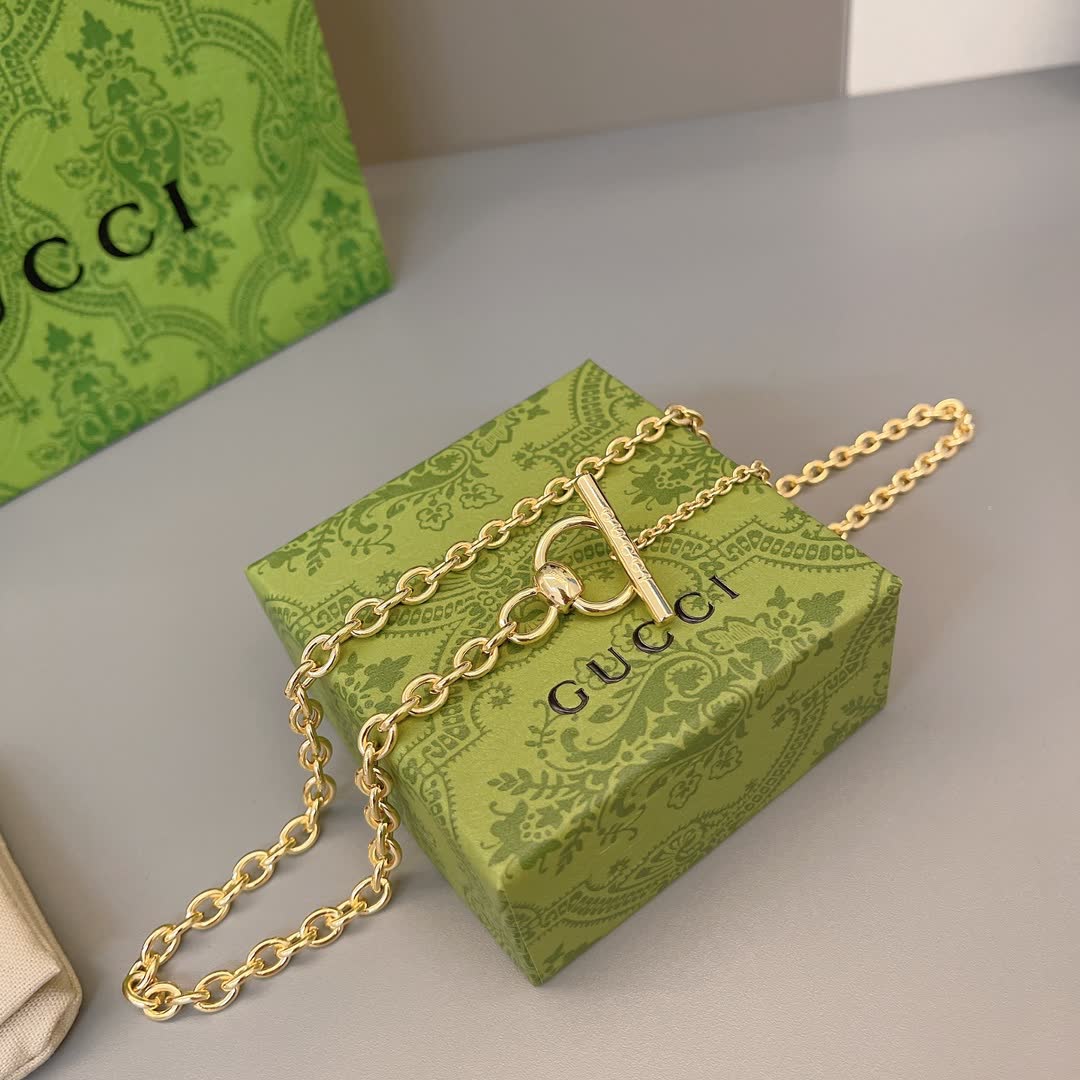 Gucci Silver Chain Necklace with Toggle Clasp