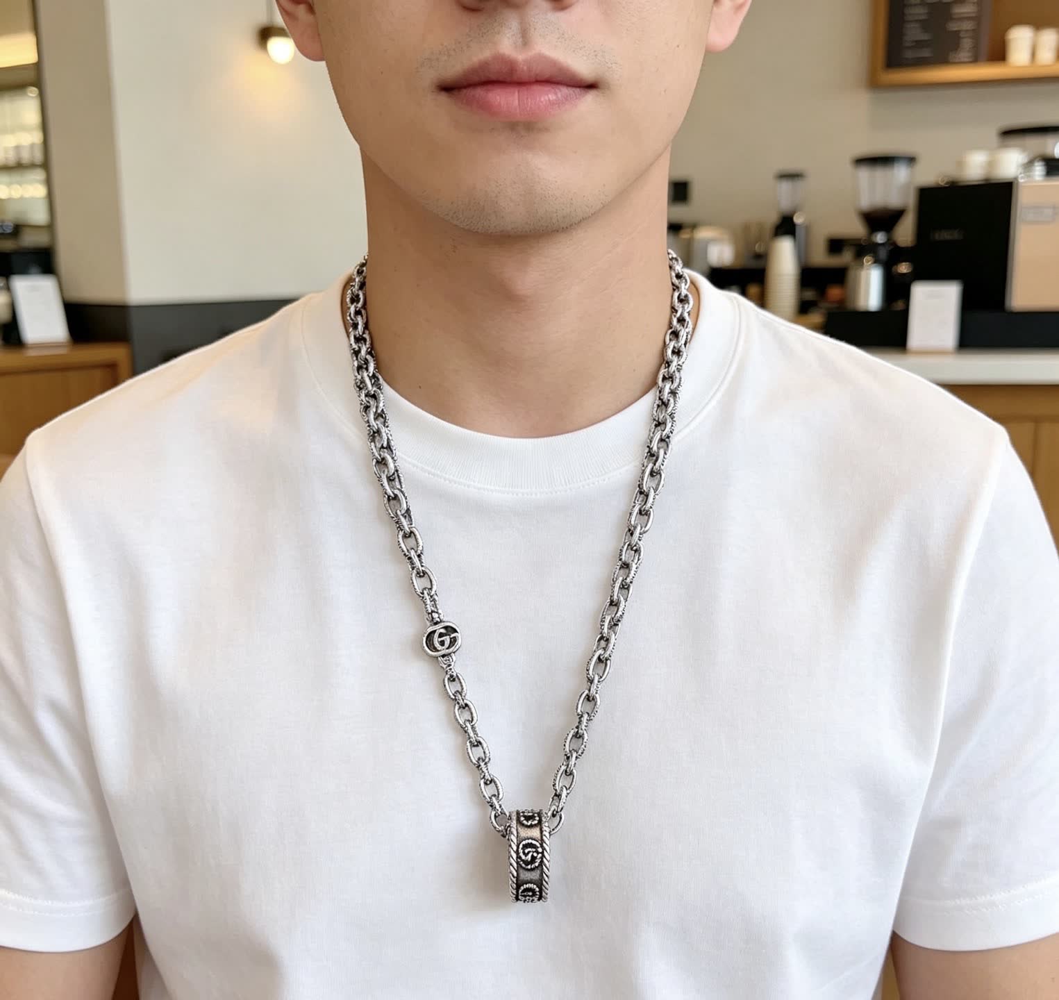 Gucci Silver Chain with Interlocking G Pendant