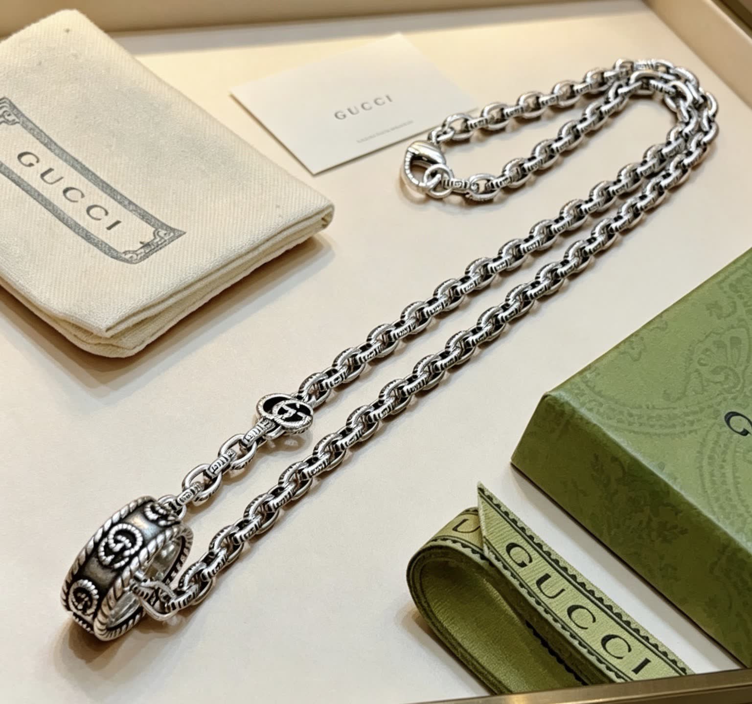 Gucci Silver Chain with Interlocking G Pendant