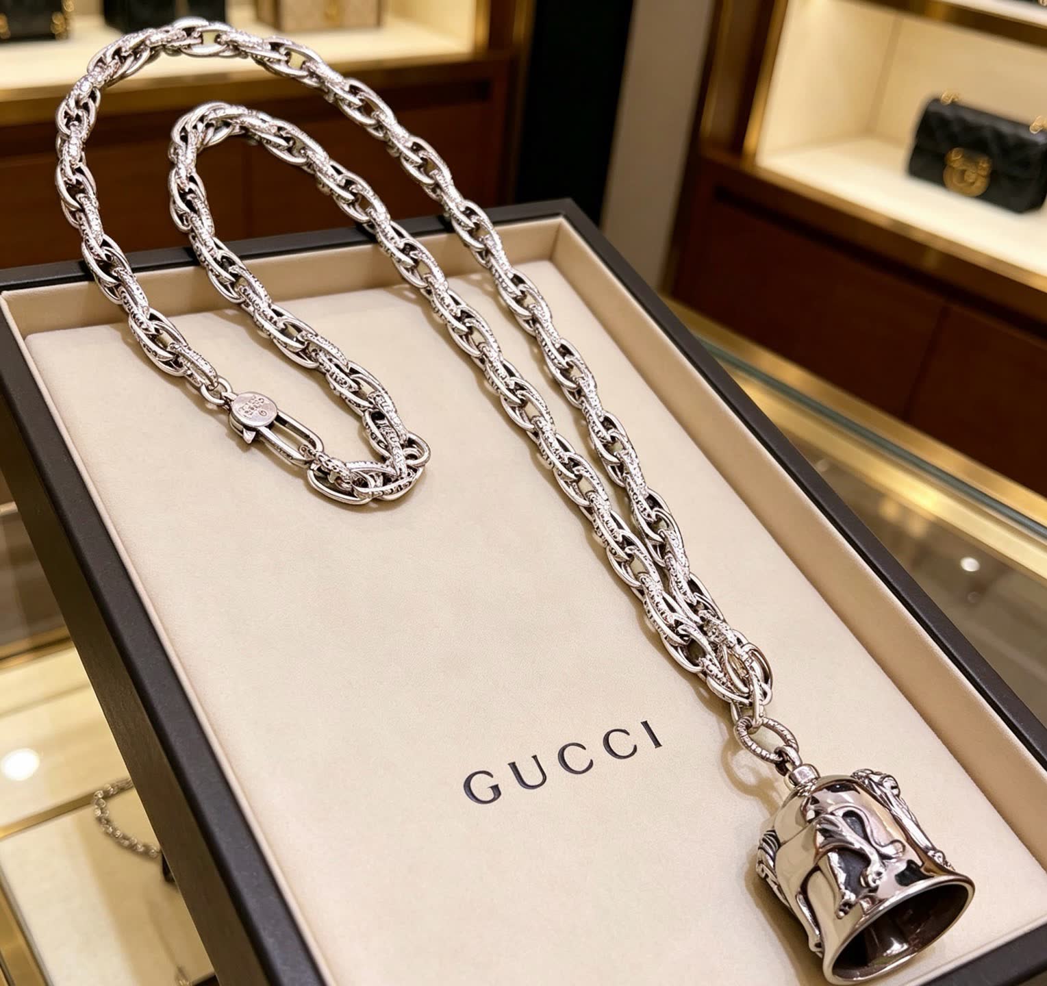 Gucci Silver Chain with Bell Pendant