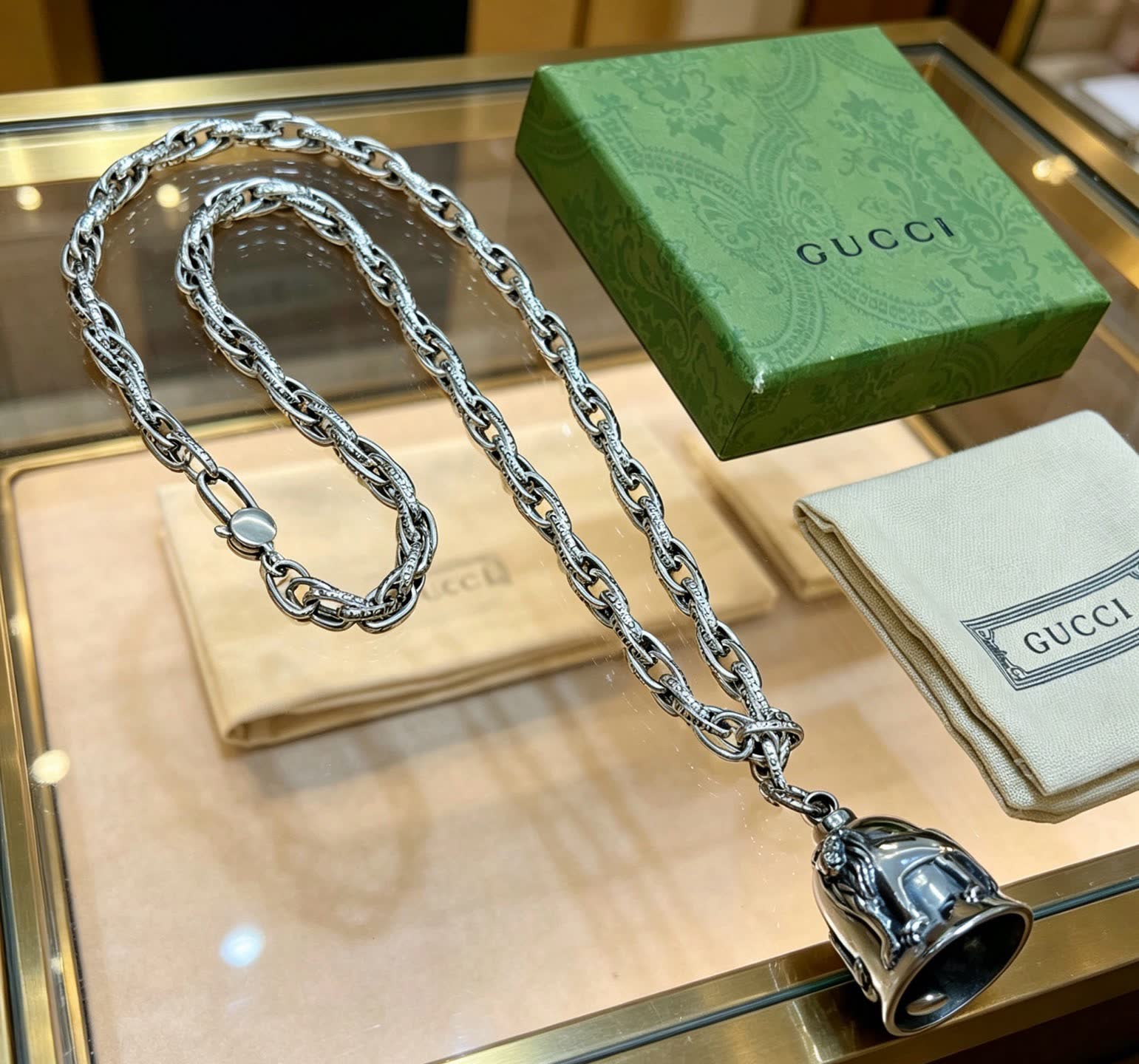 Gucci Silver Chain with Bell Pendant