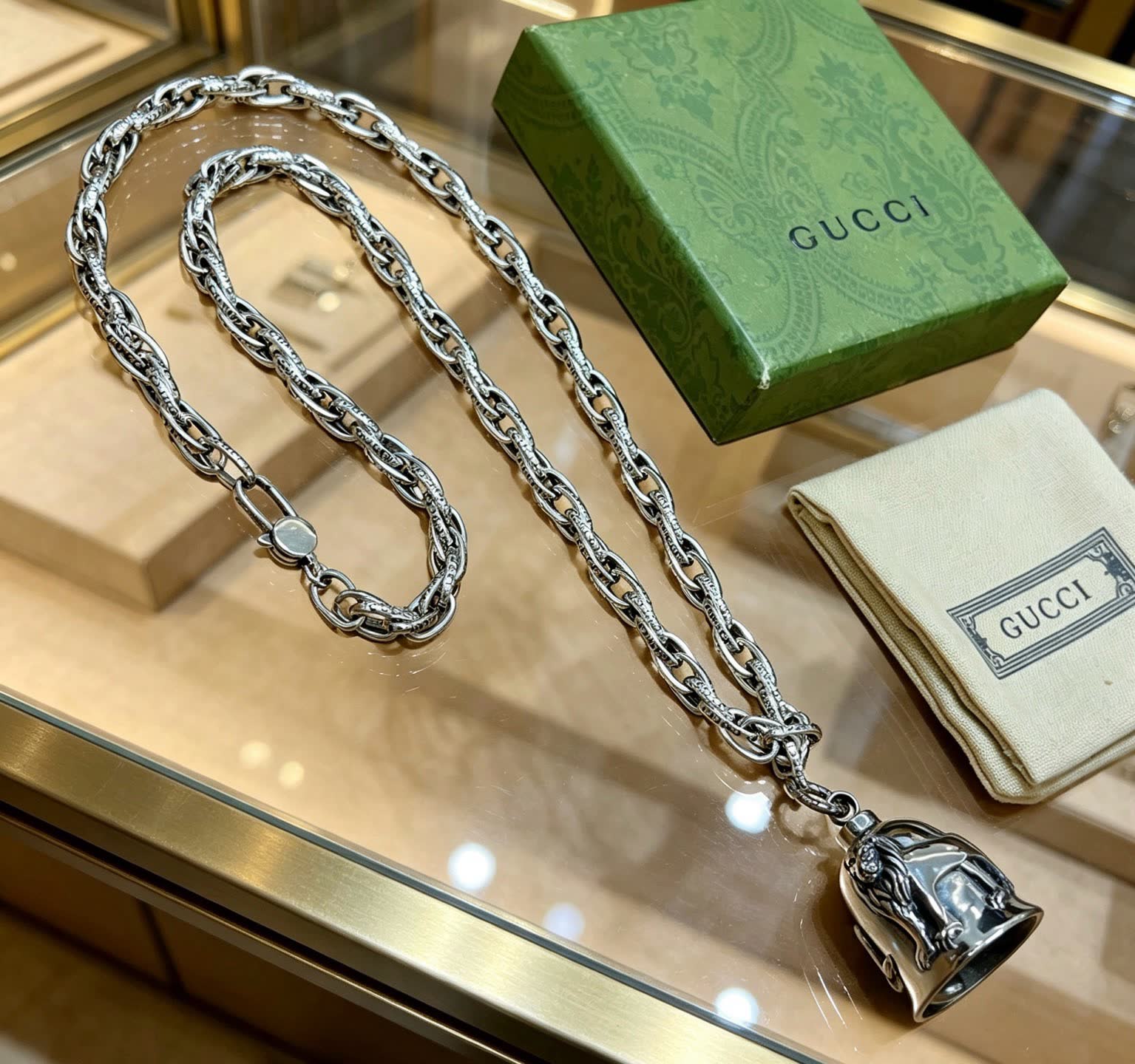Gucci Silver Chain with Bell Pendant