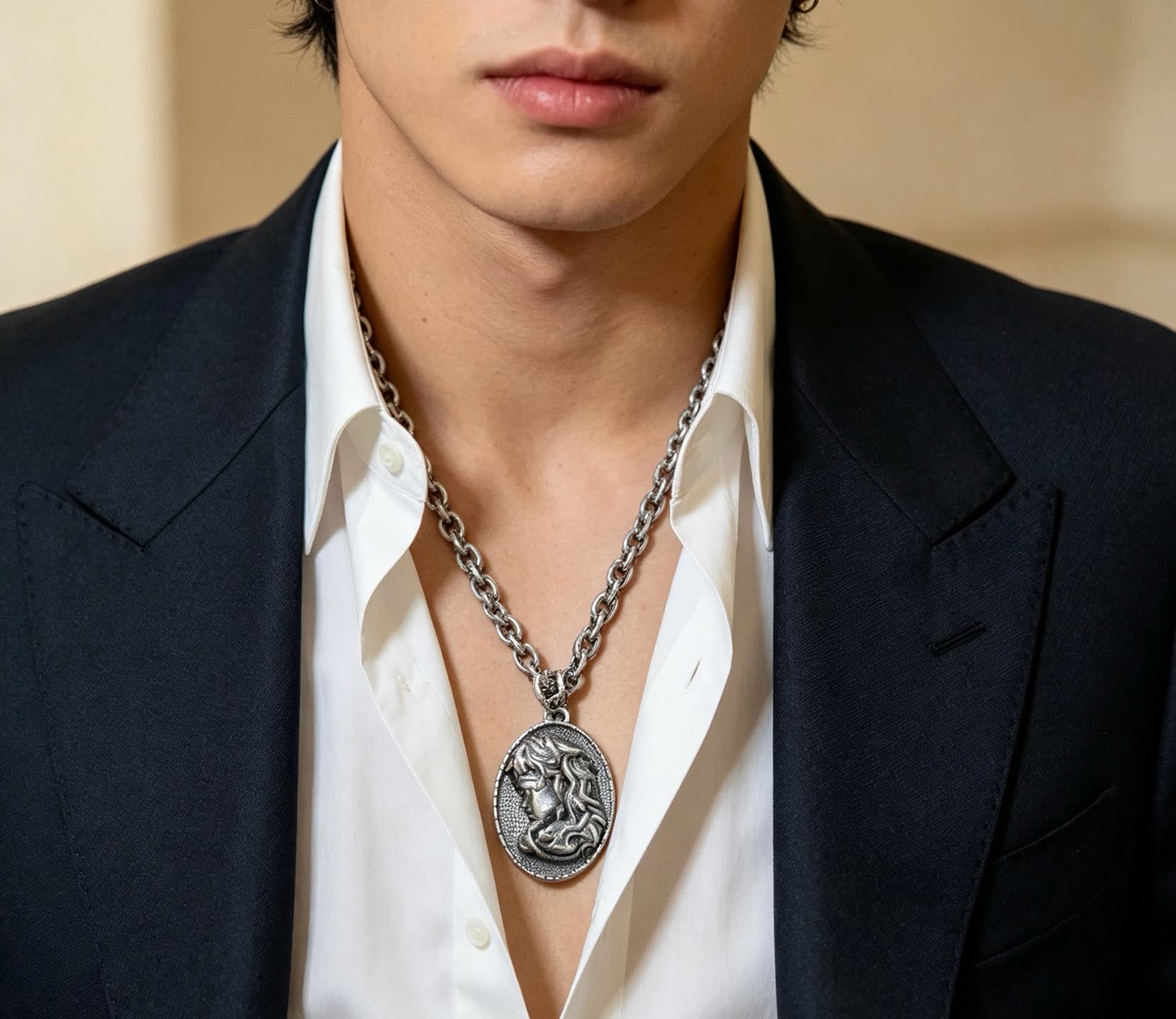 Gucci Silver Medallion Necklace