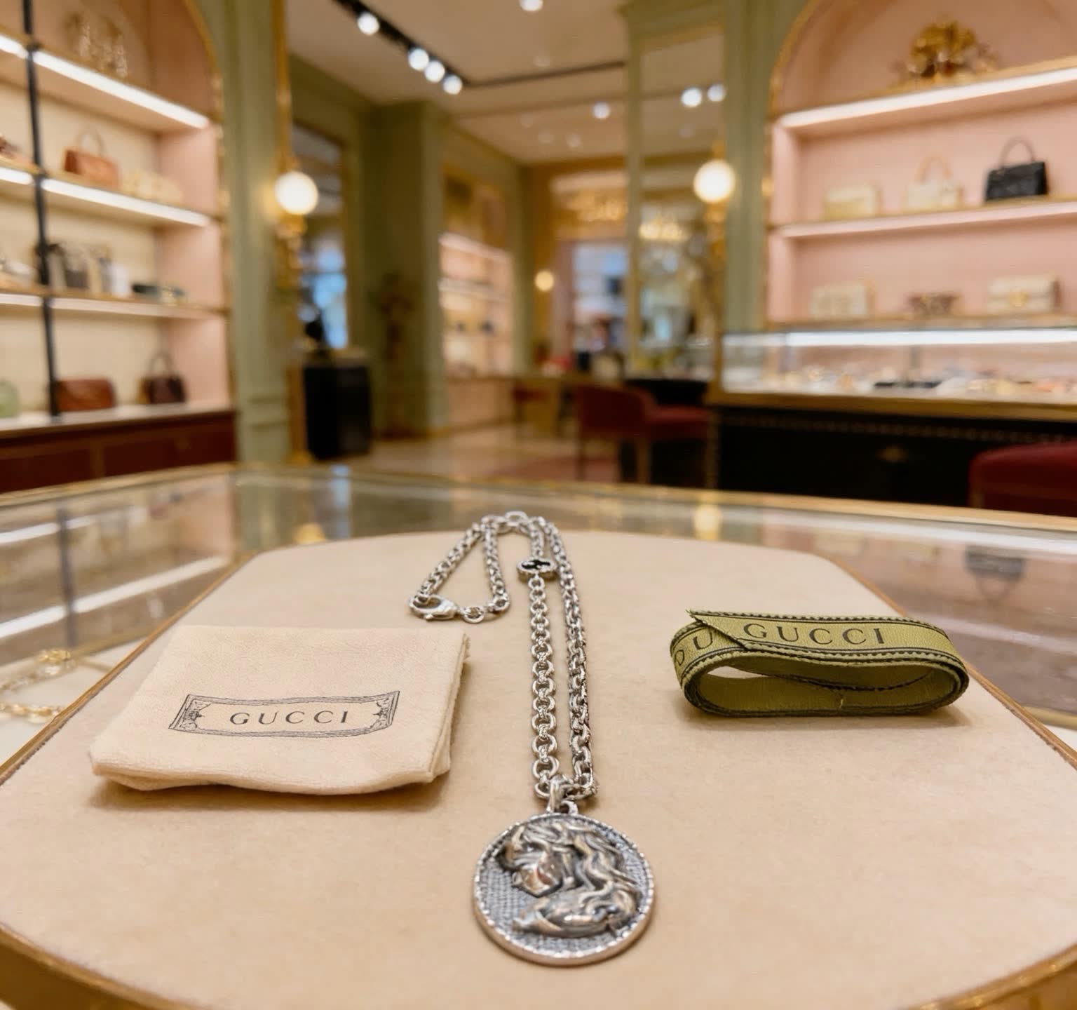 Gucci Silver Medallion Necklace