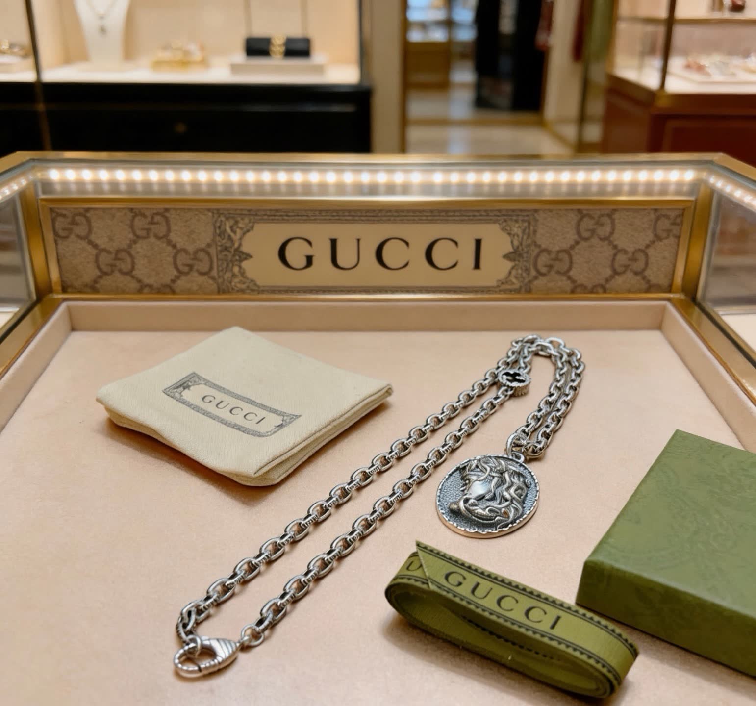 Gucci Silver Medallion Necklace