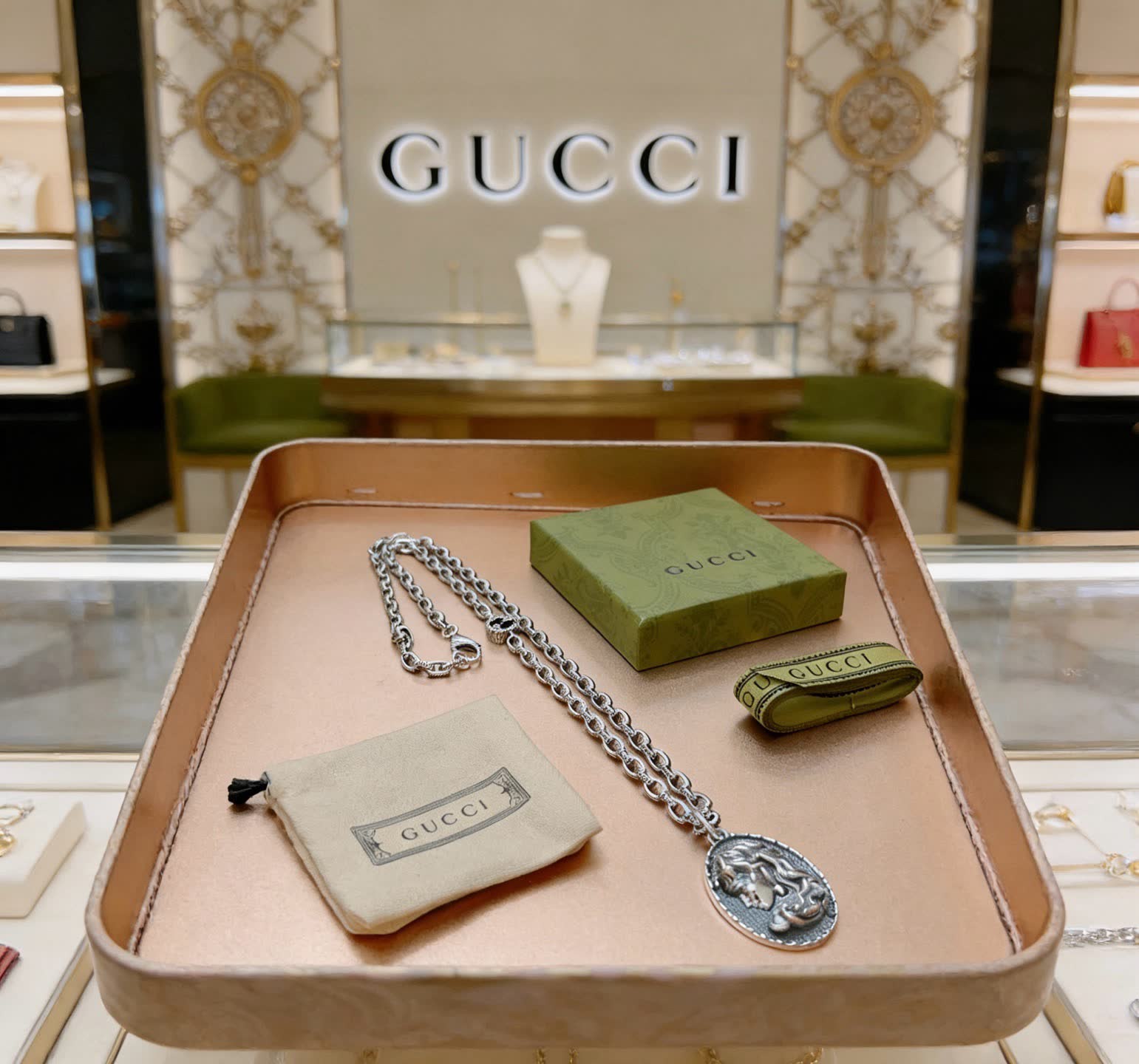 Gucci Silver Medallion Necklace