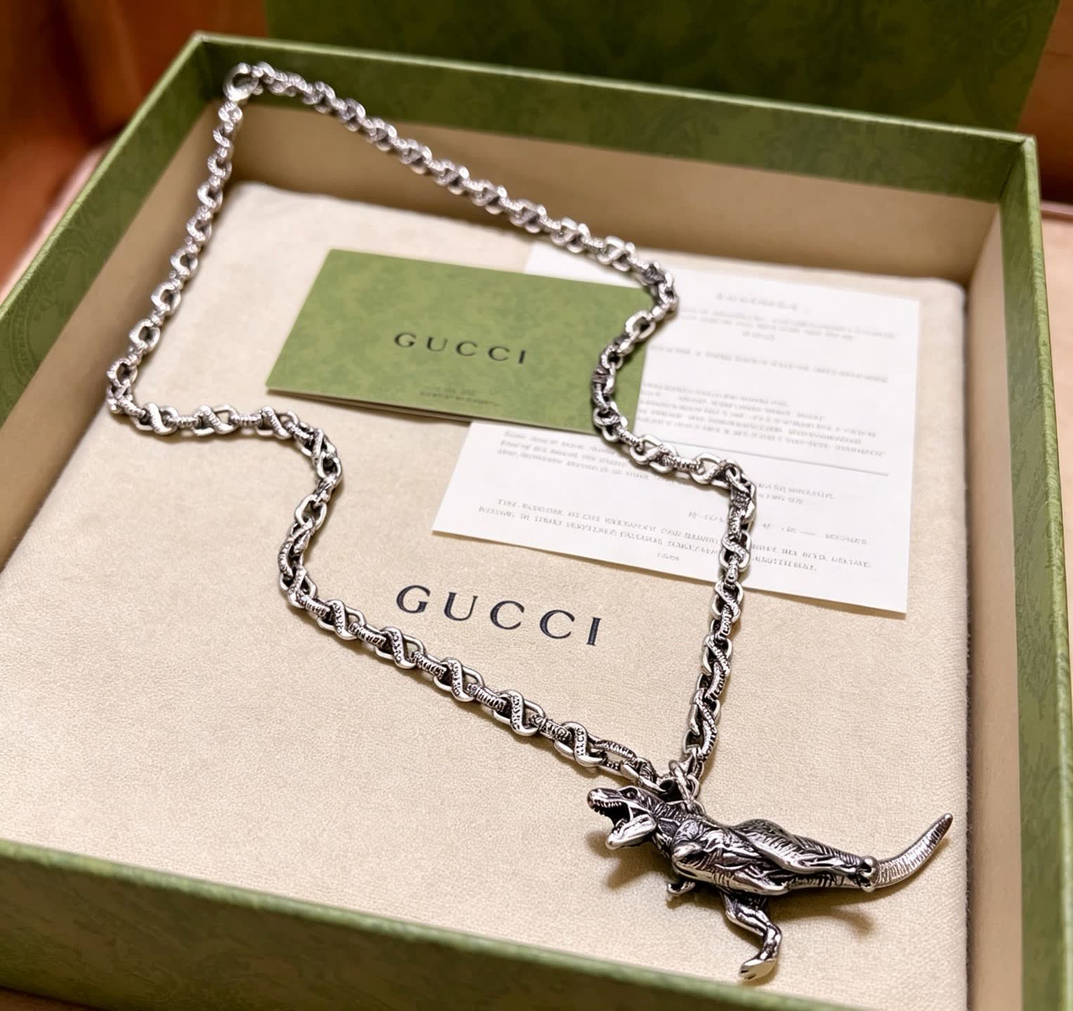Gucci Silver T-Rex Pendant Necklace