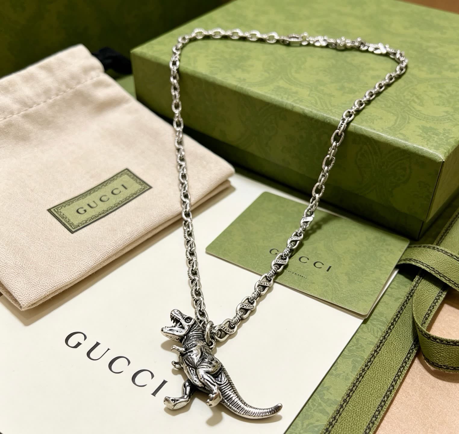 Gucci Silver T-Rex Pendant Necklace