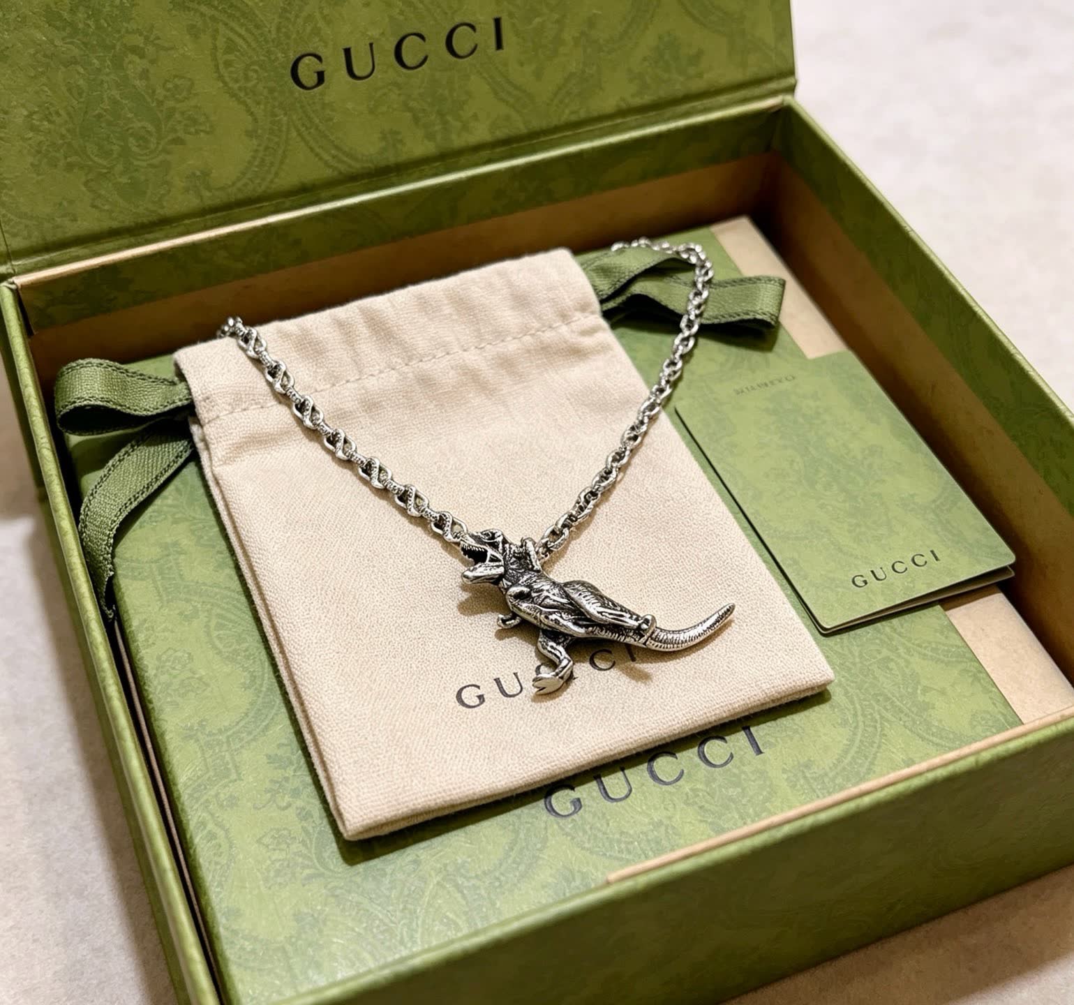 Gucci Silver T-Rex Pendant Necklace