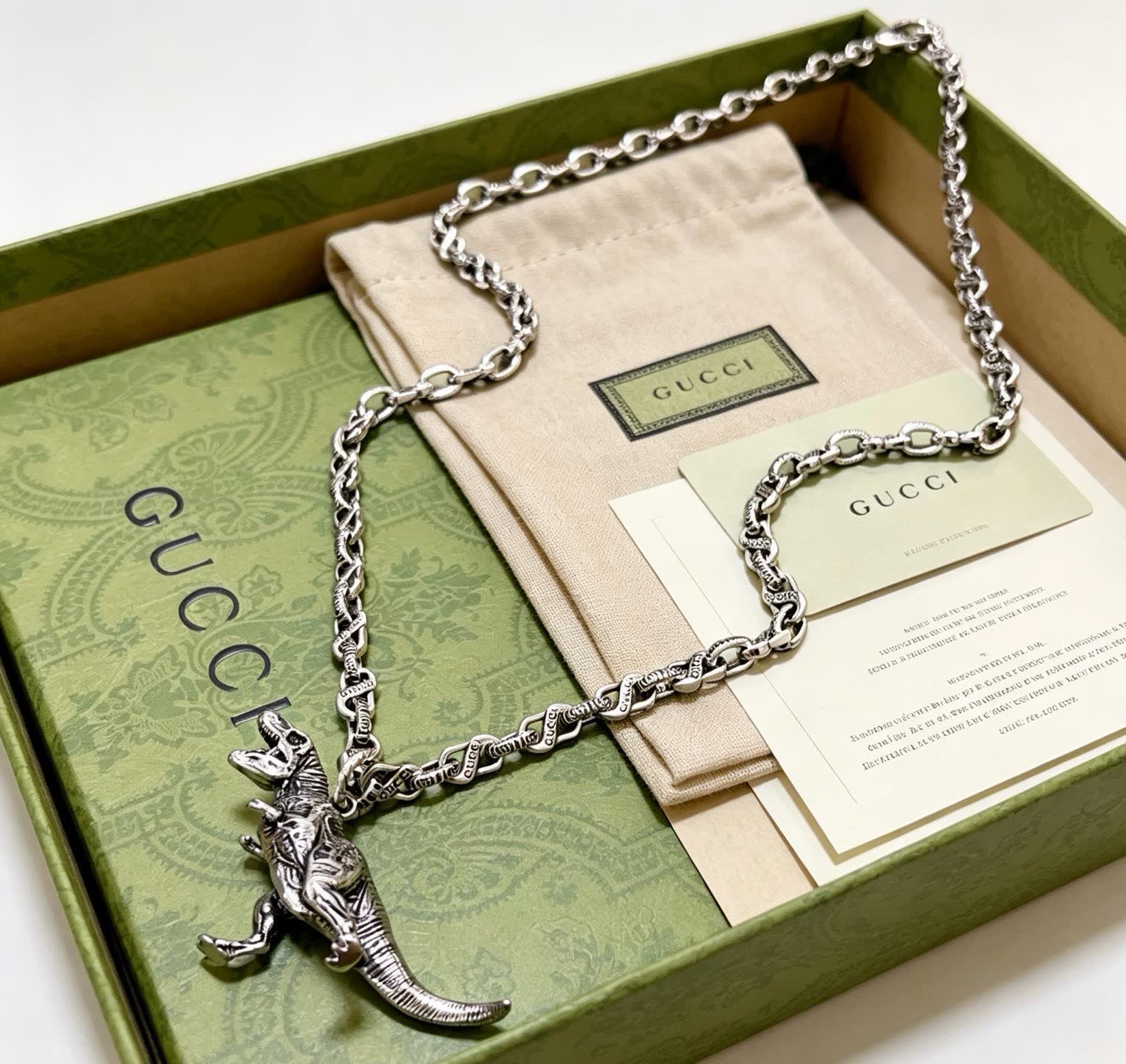 Gucci Silver T-Rex Pendant Necklace