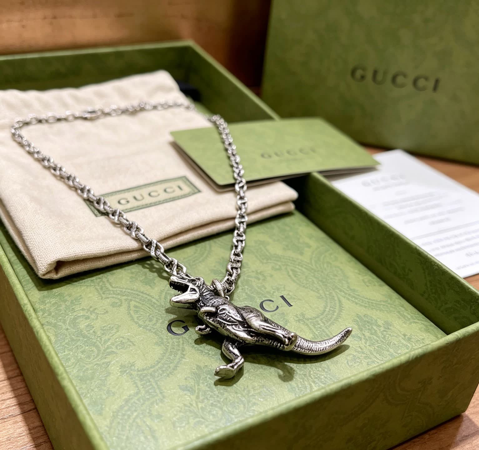 Gucci Silver T-Rex Pendant Necklace