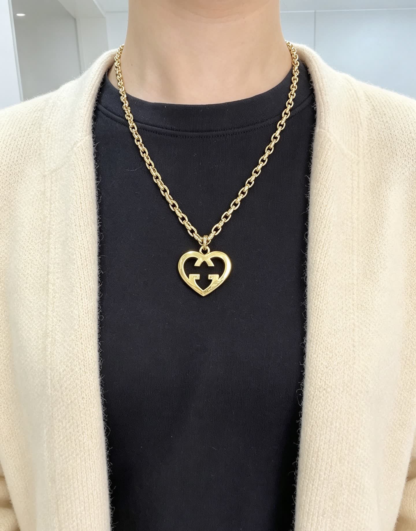 Gucci Gold Tone Heart-Shaped Necklace