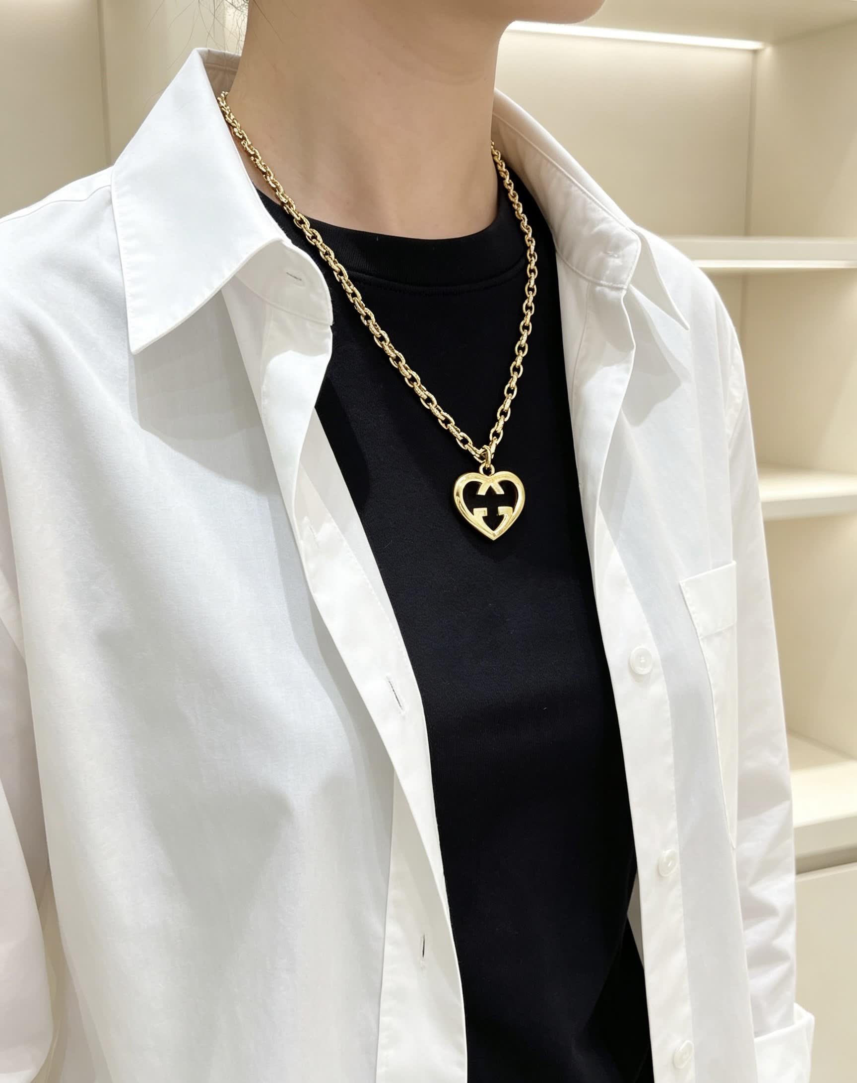 Gucci Gold Tone Heart-Shaped Necklace
