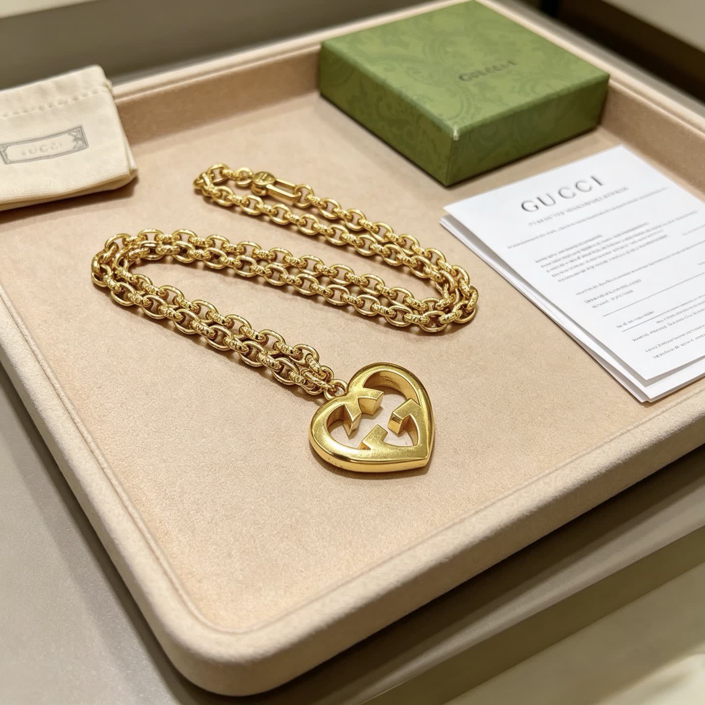 Gucci Gold Tone Heart-Shaped Necklace