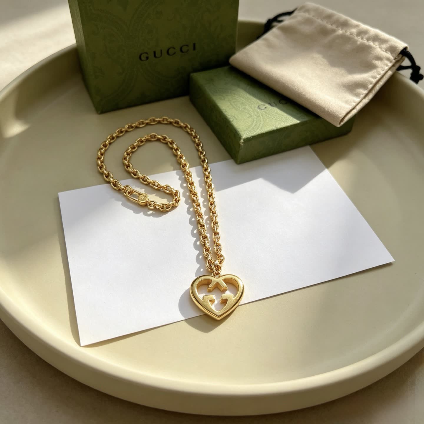 Gucci Gold Tone Heart-Shaped Necklace