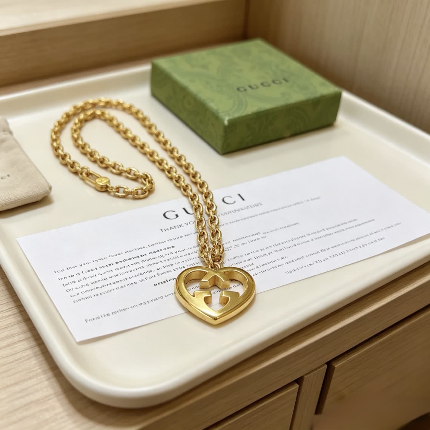 Gucci Gold Tone Heart-Shaped Necklace