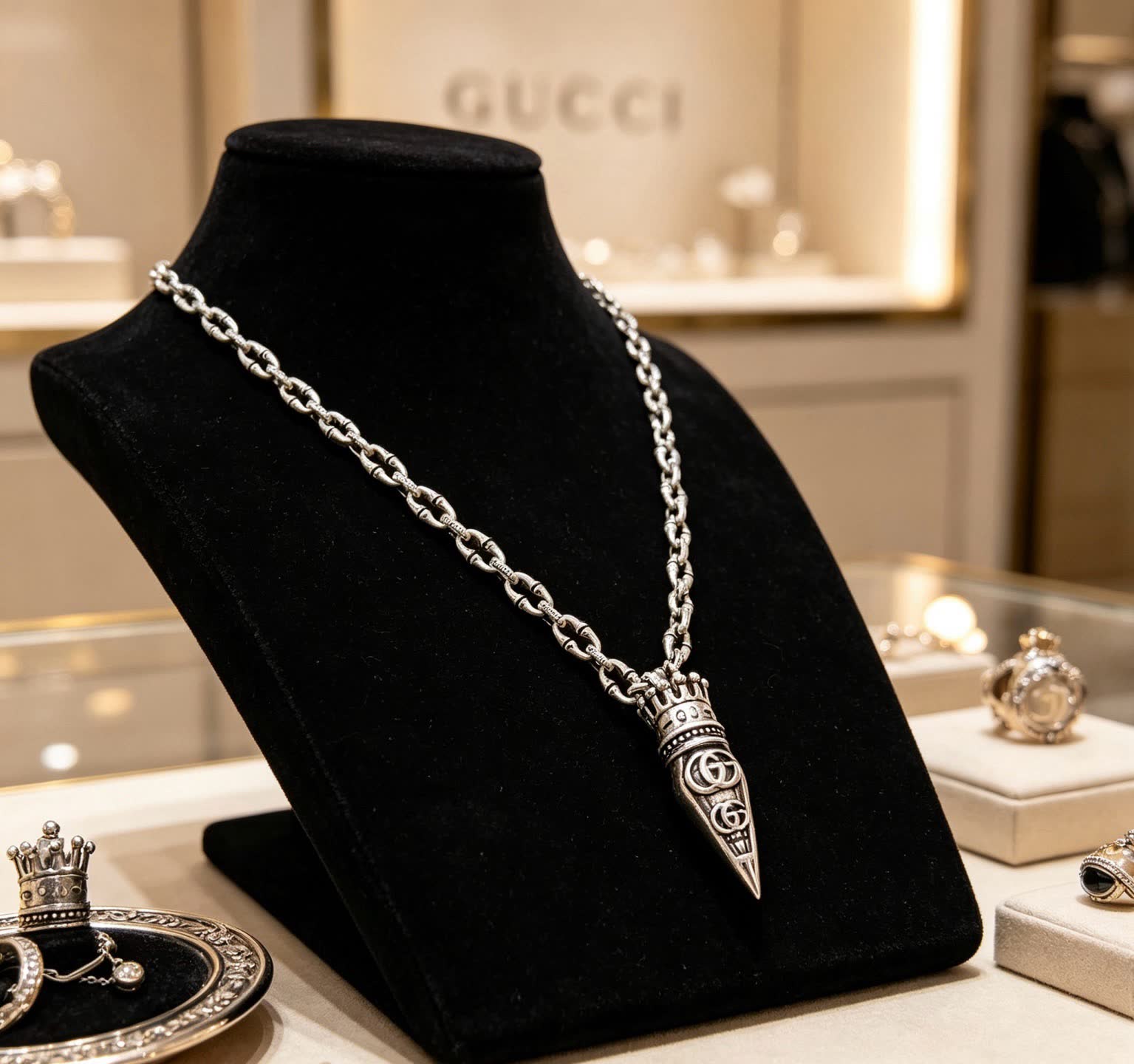 Gucci Silver Chain with Ornate Pendant