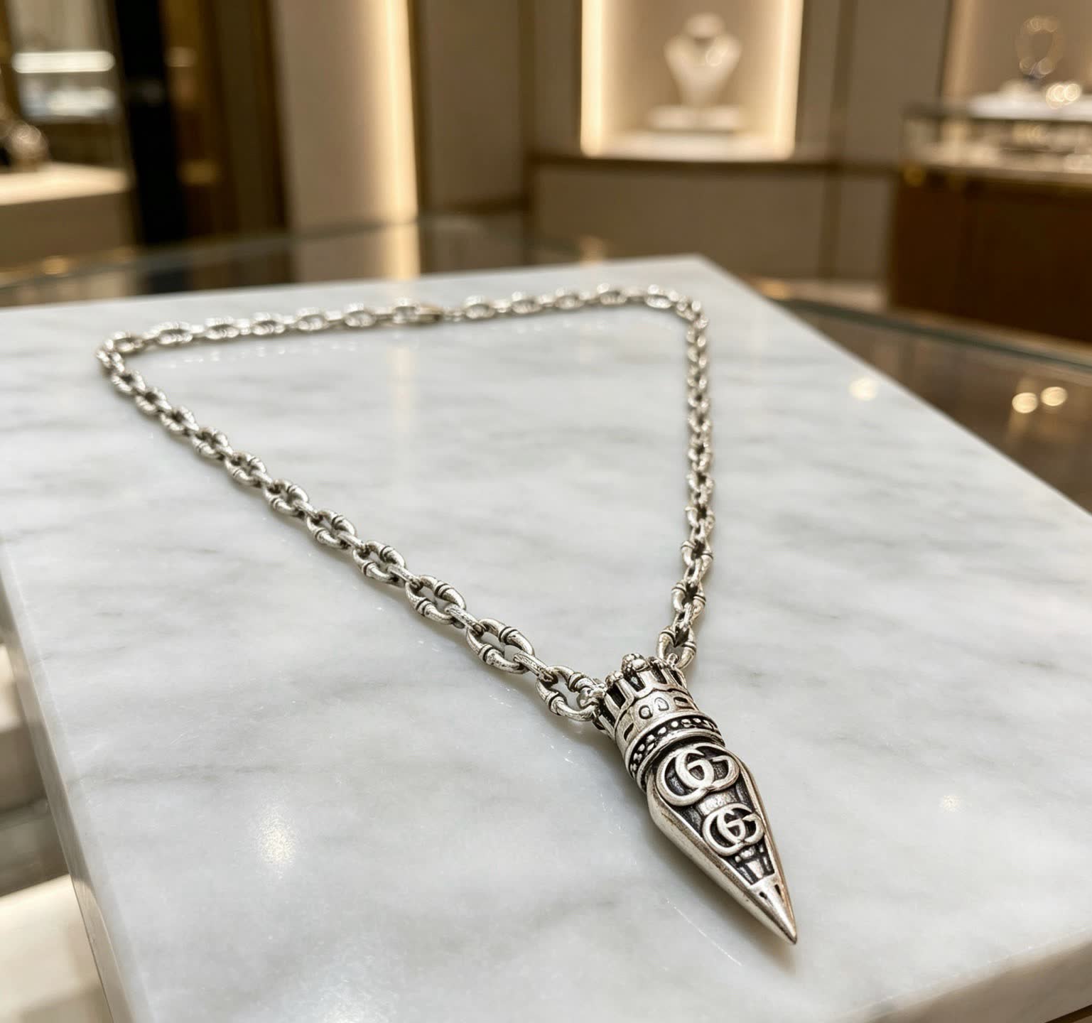 Gucci Silver Chain with Ornate Pendant