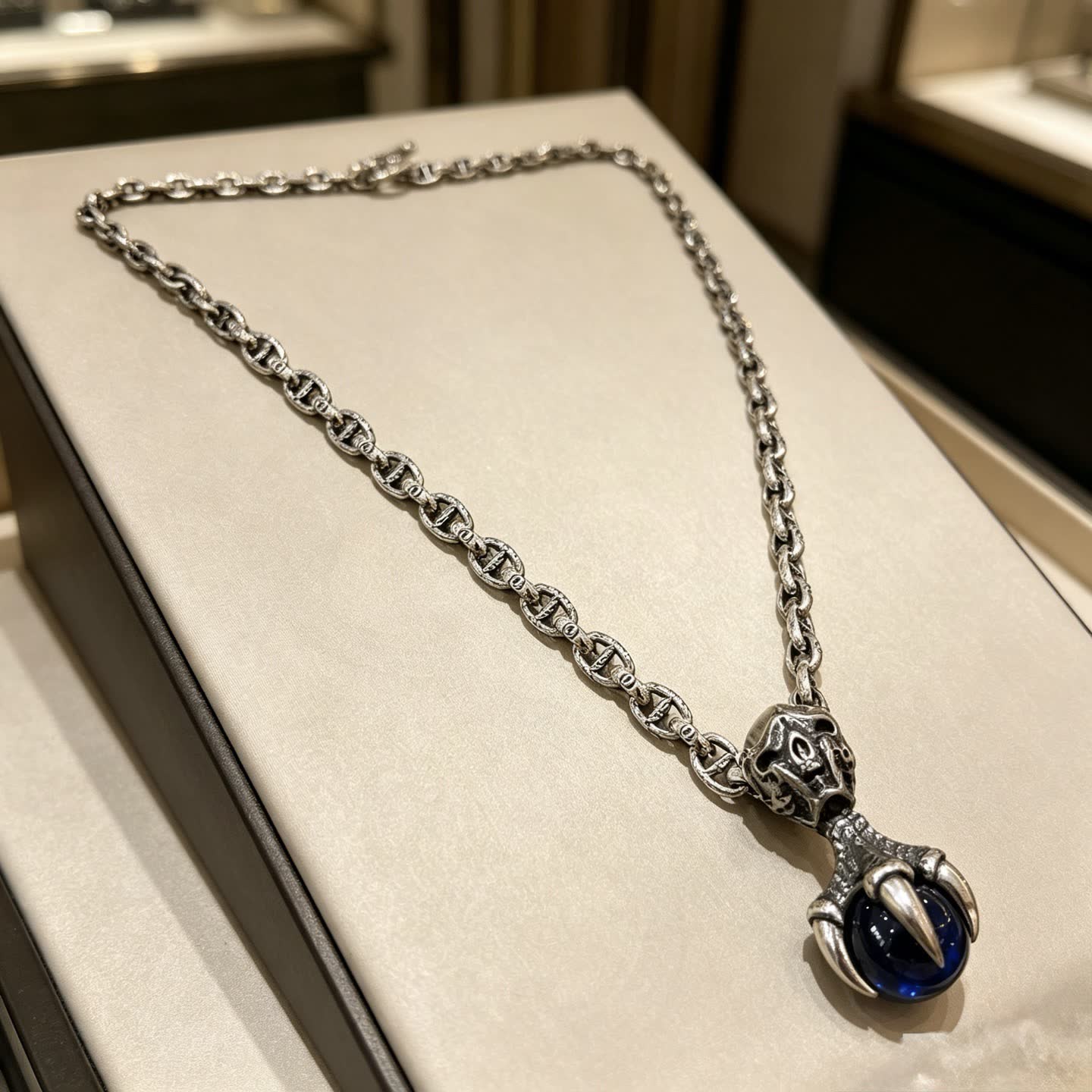 Gucci Silver Chain with Blue Crystal Pendant