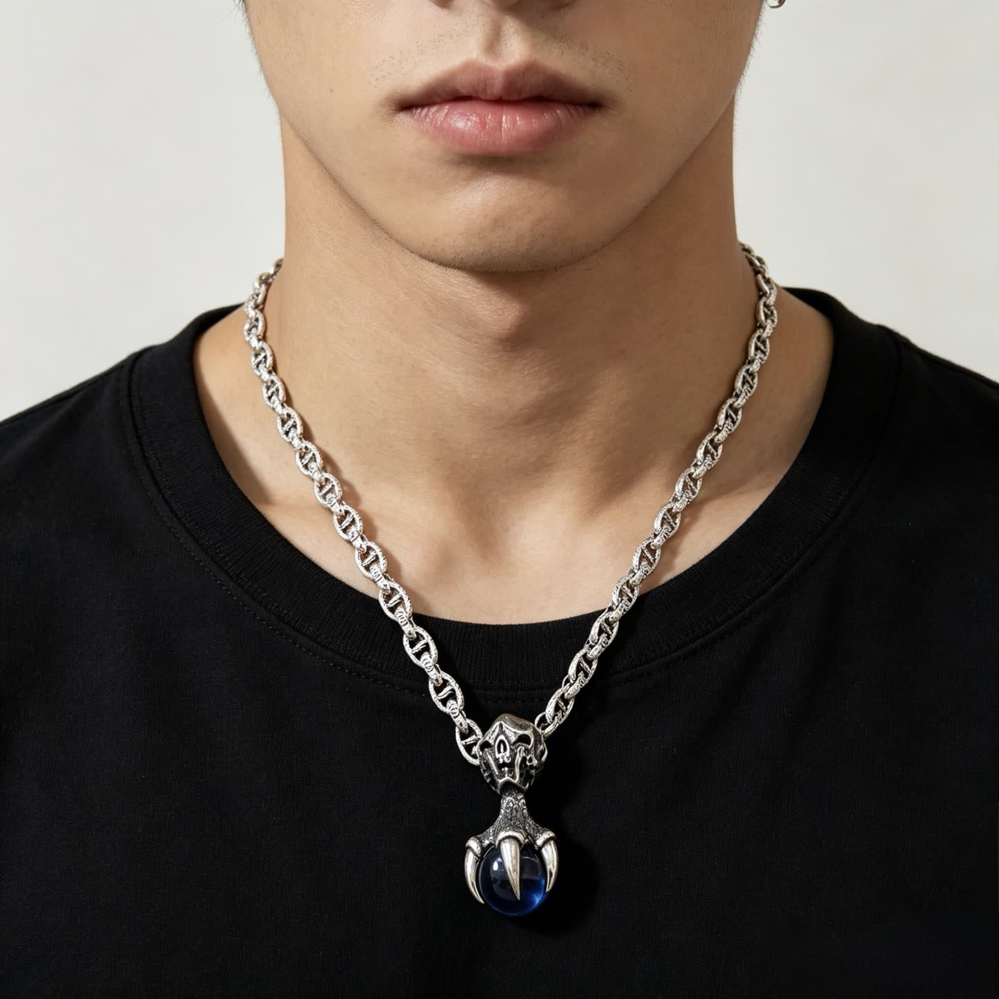 Gucci Silver Chain with Blue Crystal Pendant