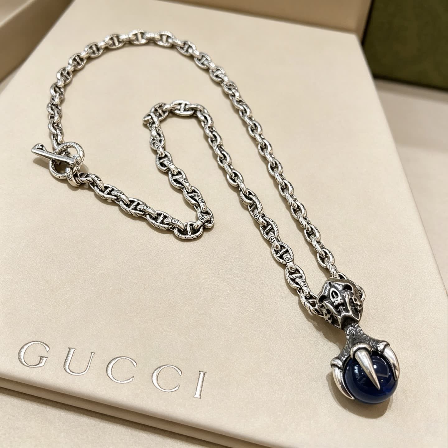 Gucci Silver Chain with Blue Crystal Pendant