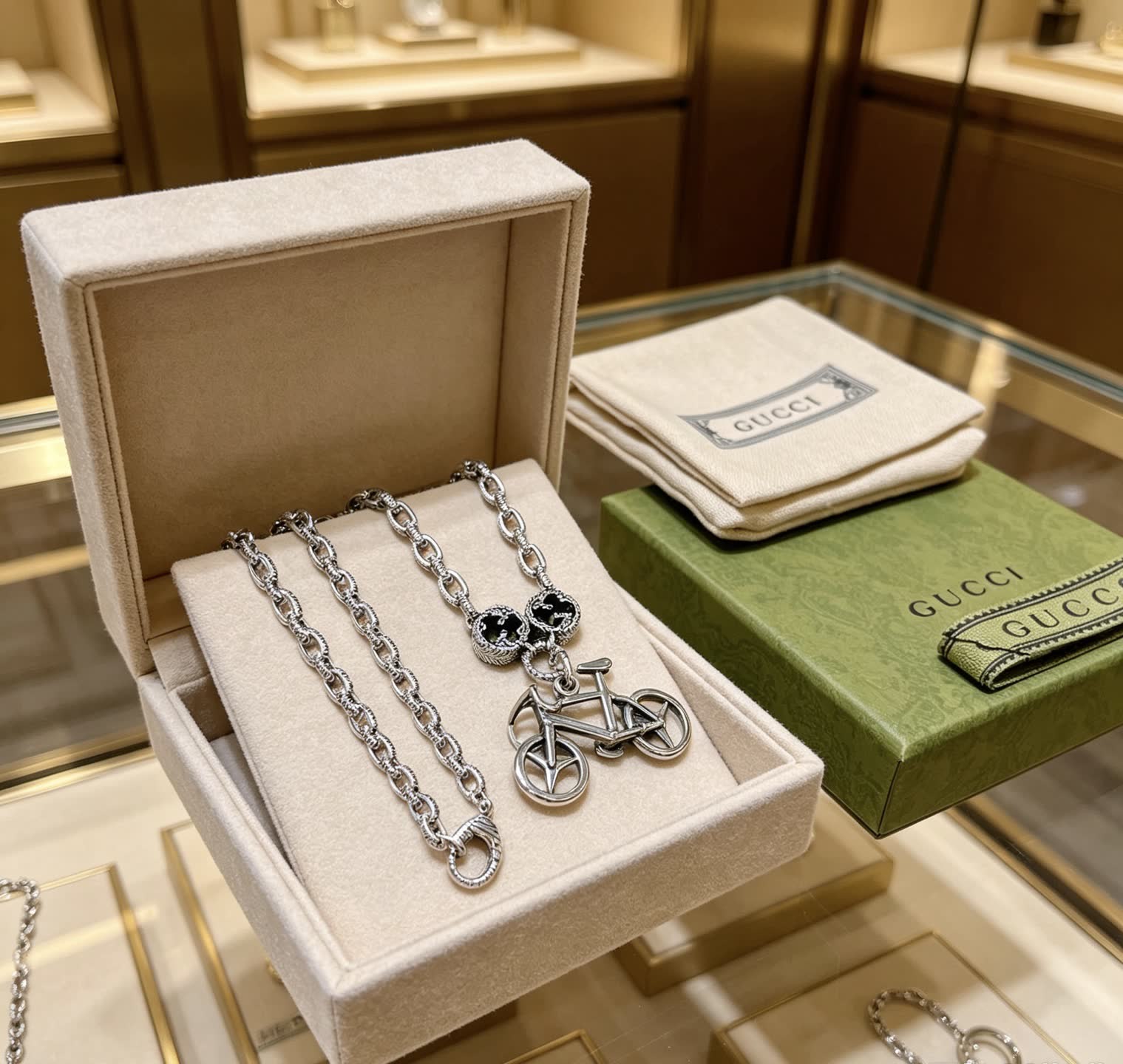 Gucci Silver Bicycle Pendant Necklace