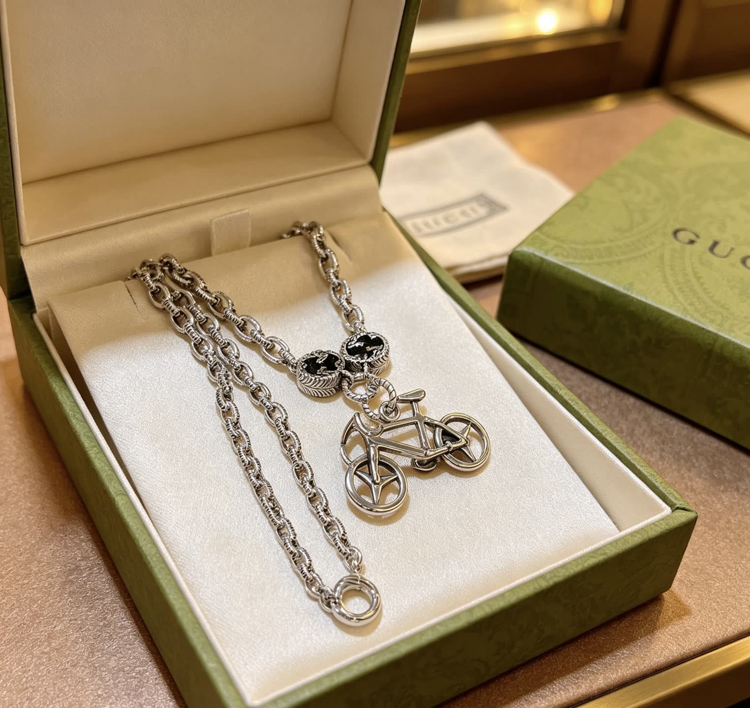 Gucci Silver Bicycle Pendant Necklace