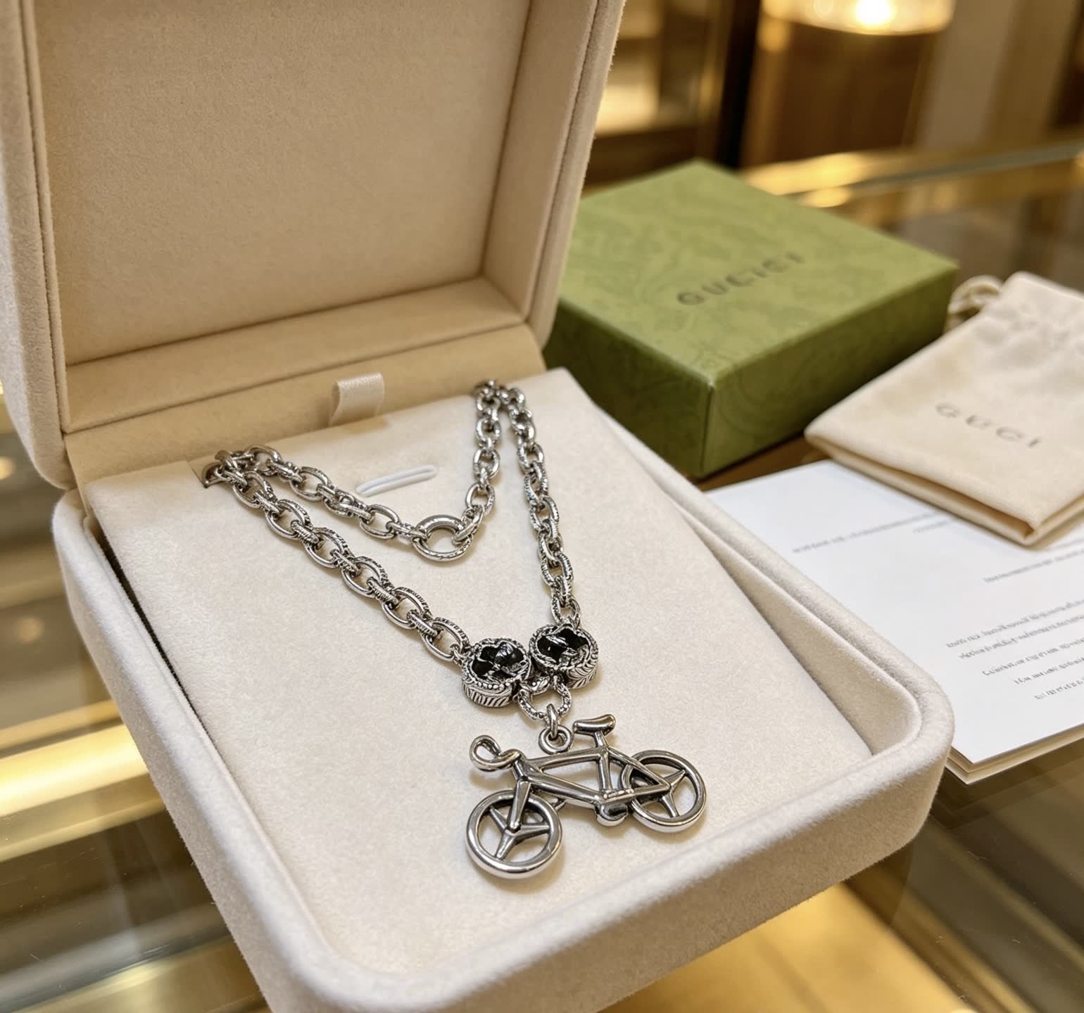Gucci Silver Bicycle Pendant Necklace