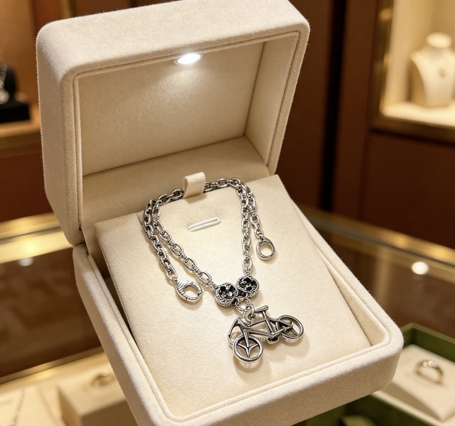 Gucci Silver Bicycle Pendant Necklace