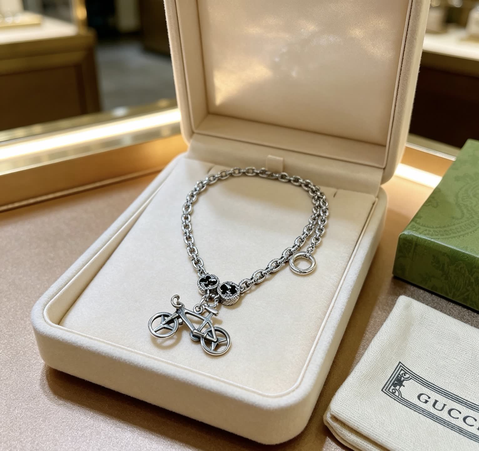 Gucci Silver Bicycle Pendant Necklace