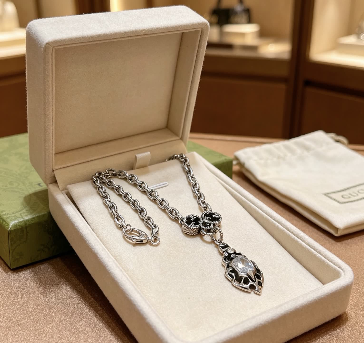 Gucci Silver Chain with Crystal Pendant