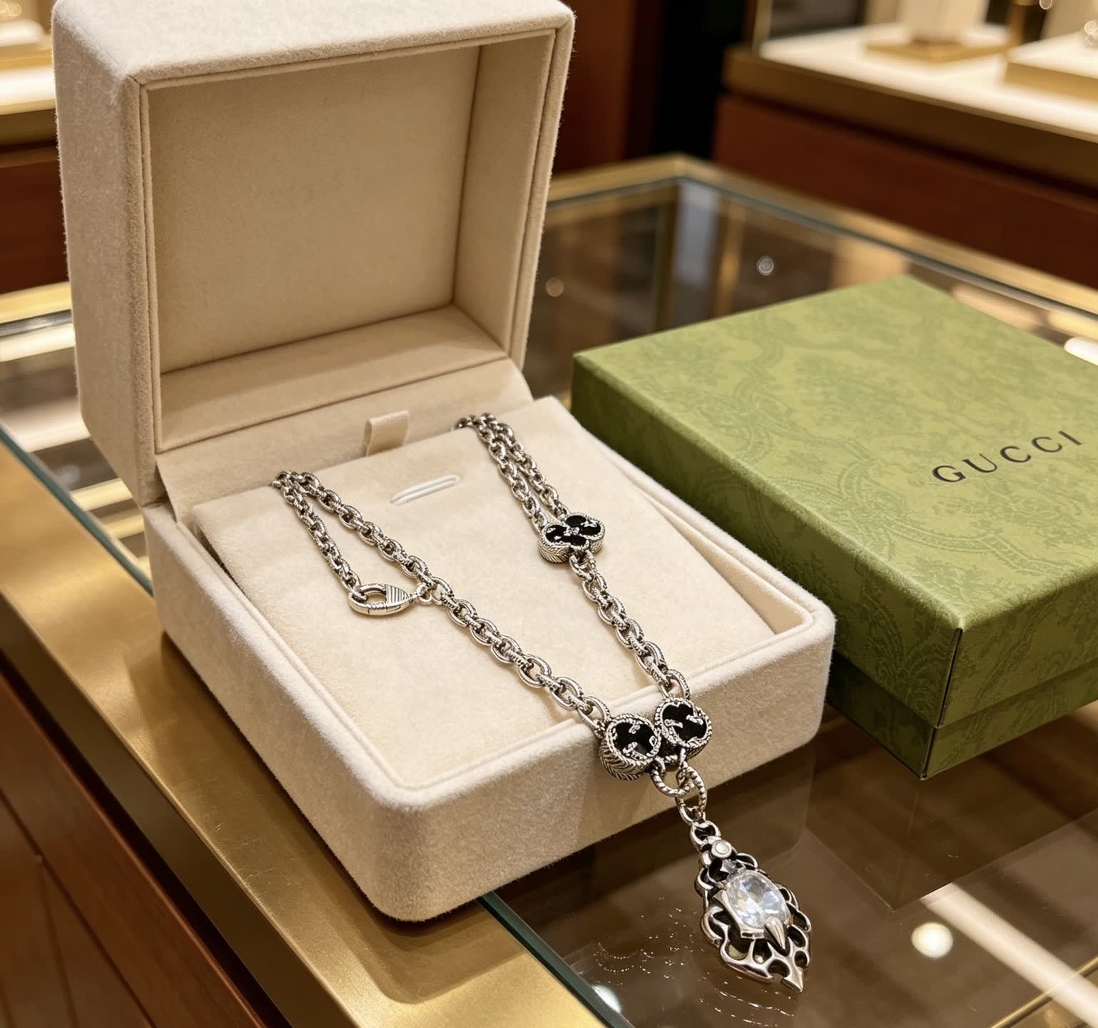 Gucci Silver Chain with Crystal Pendant