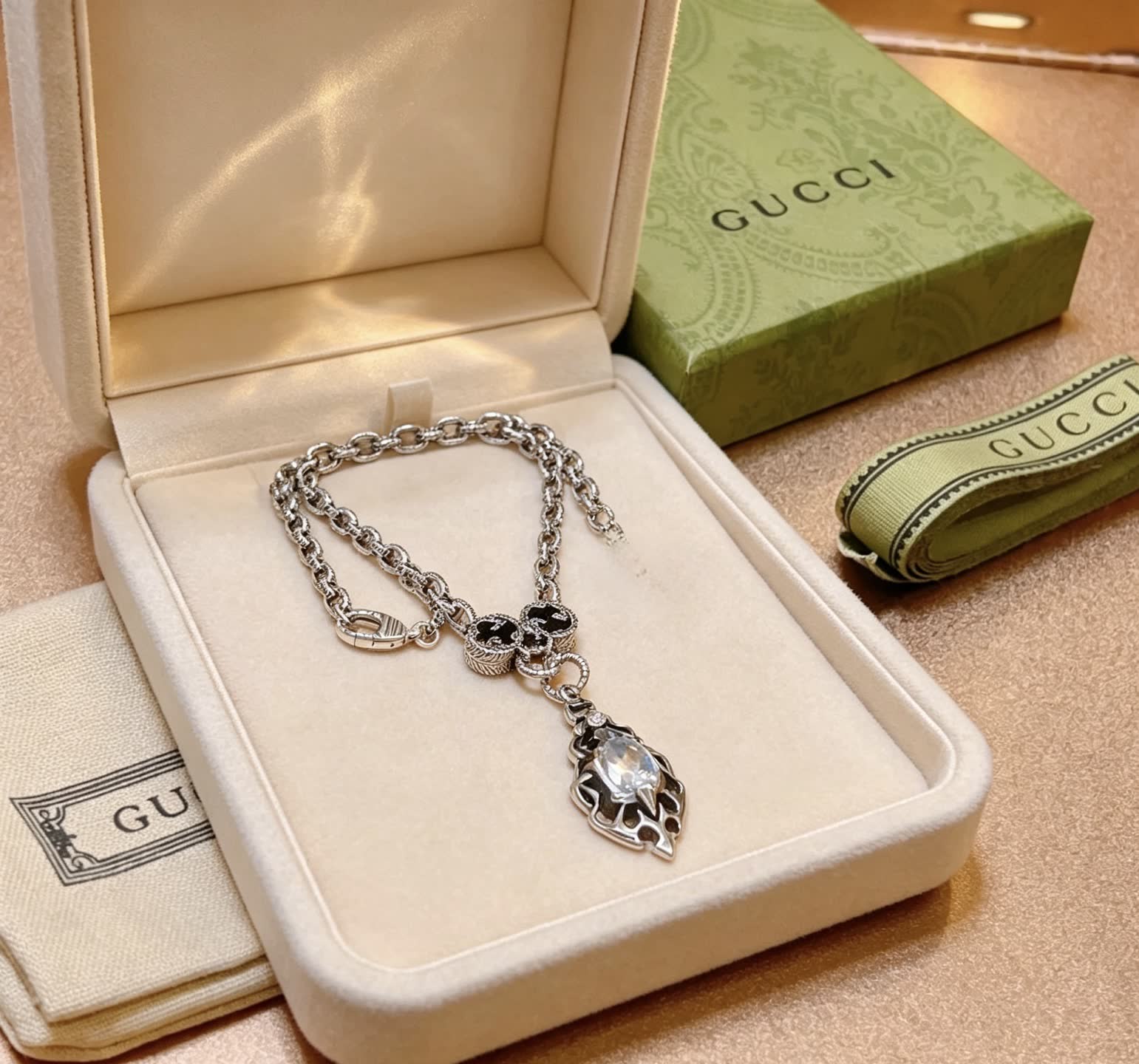 Gucci Silver Chain with Crystal Pendant