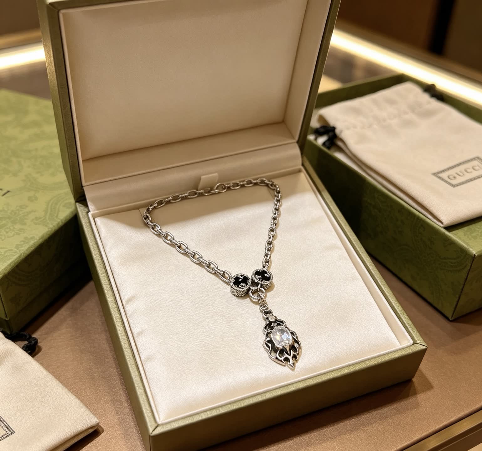 Gucci Silver Chain with Crystal Pendant