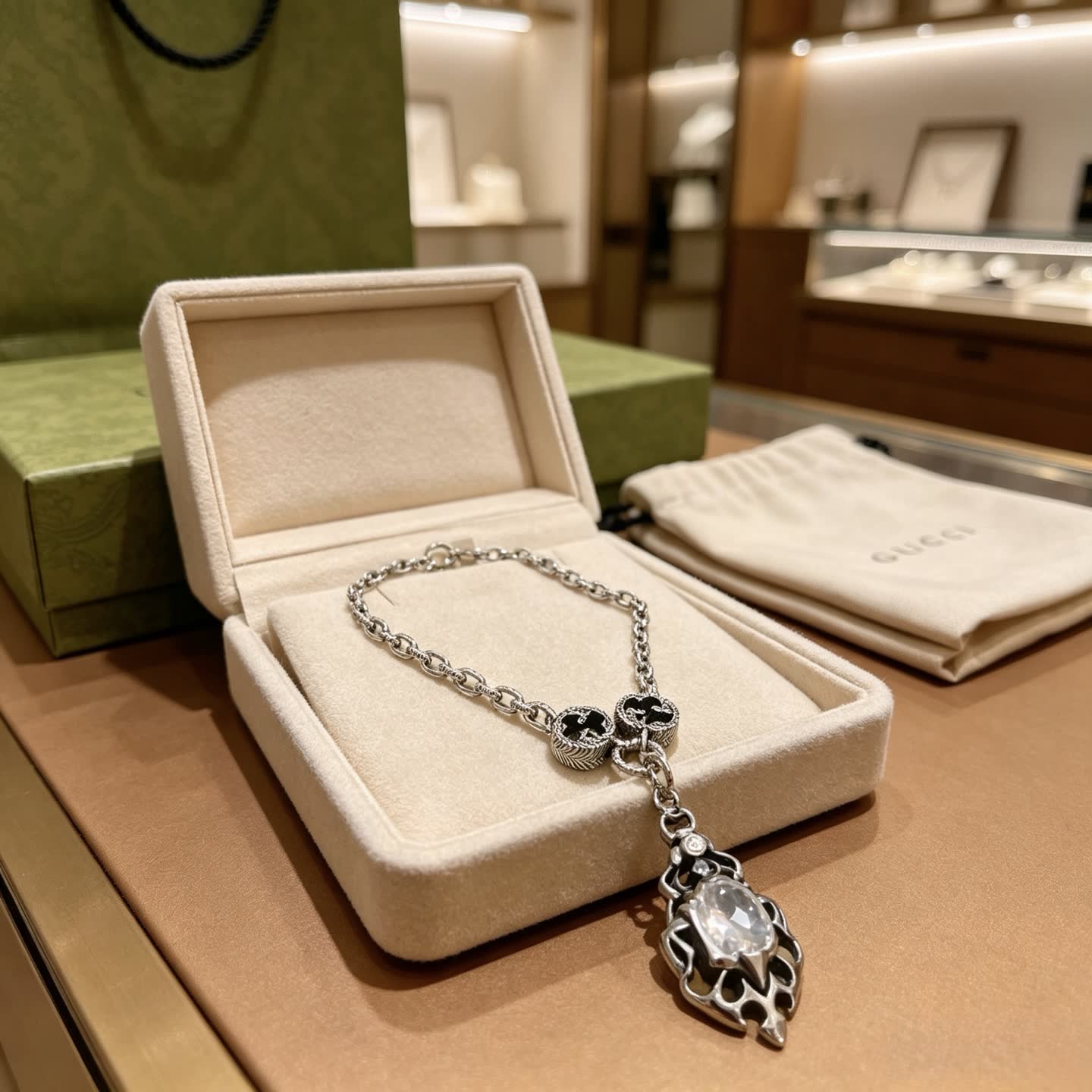 Gucci Silver Chain with Crystal Pendant