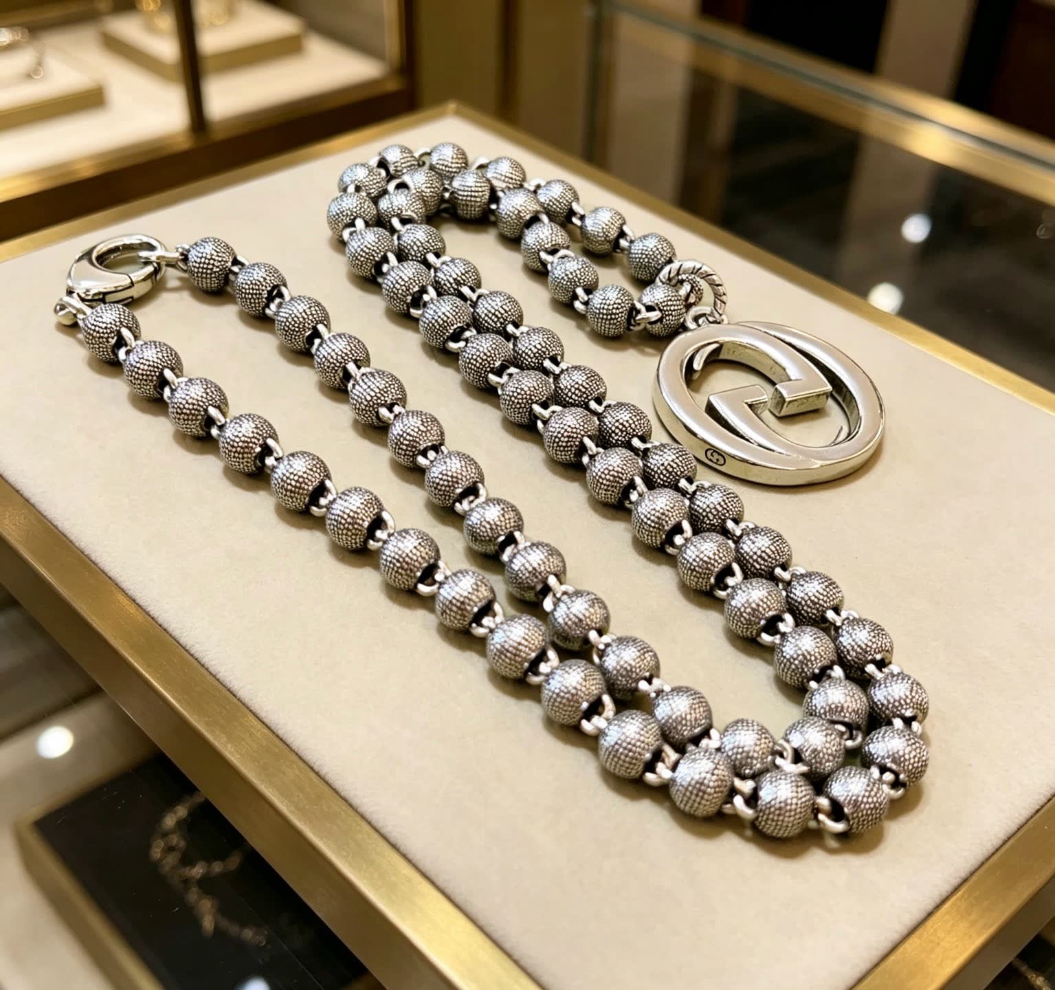 Gucci Silver Beaded Chain Necklace