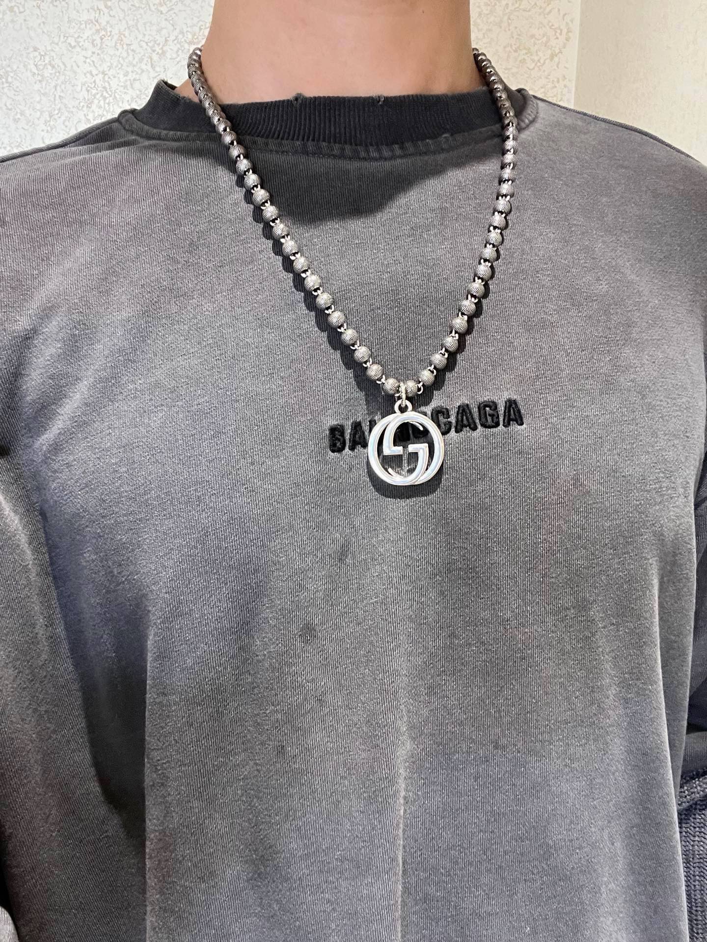 Gucci Silver Beaded Chain Necklace
